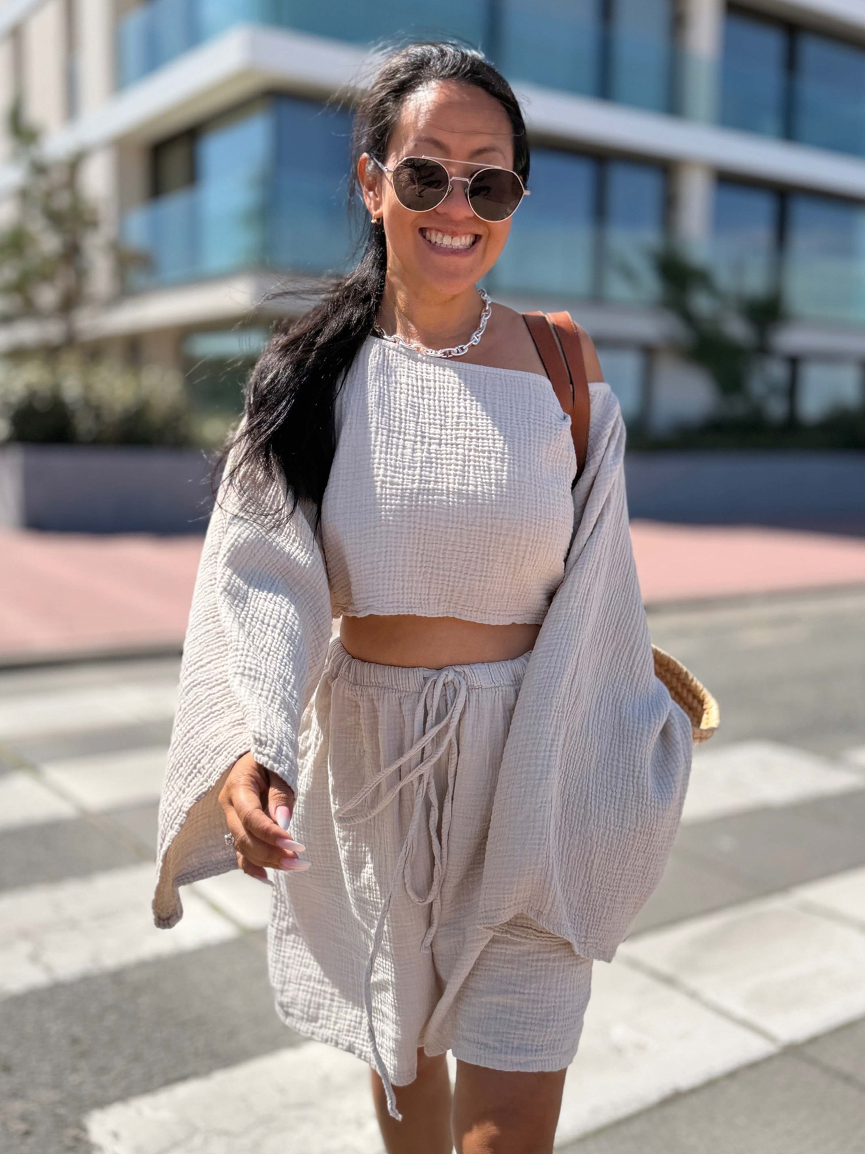 Musselin Cropped Bluse - ARTA - PETITE - Beige