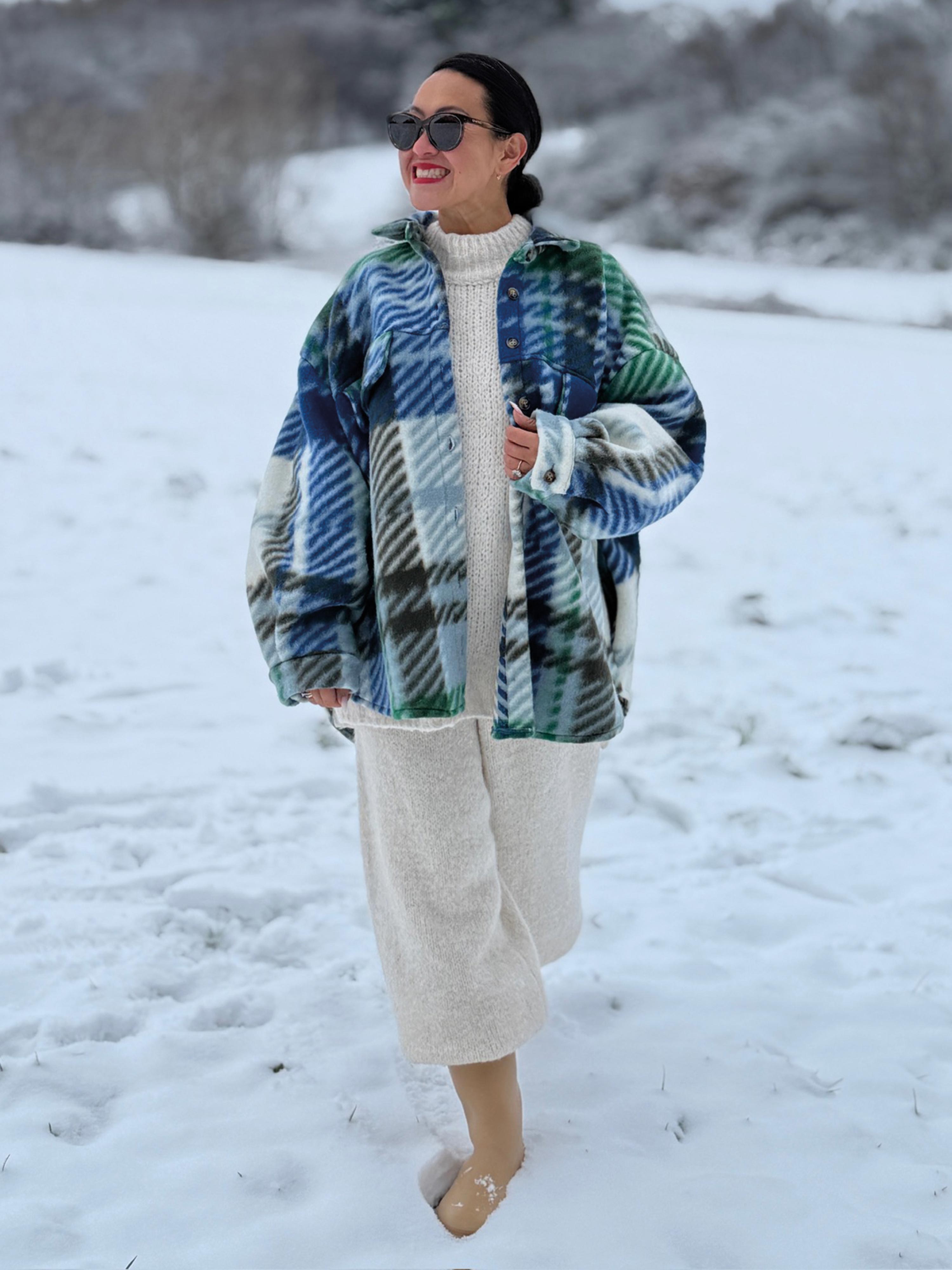 Overshirt Shacket Fleece Jacke - Blau