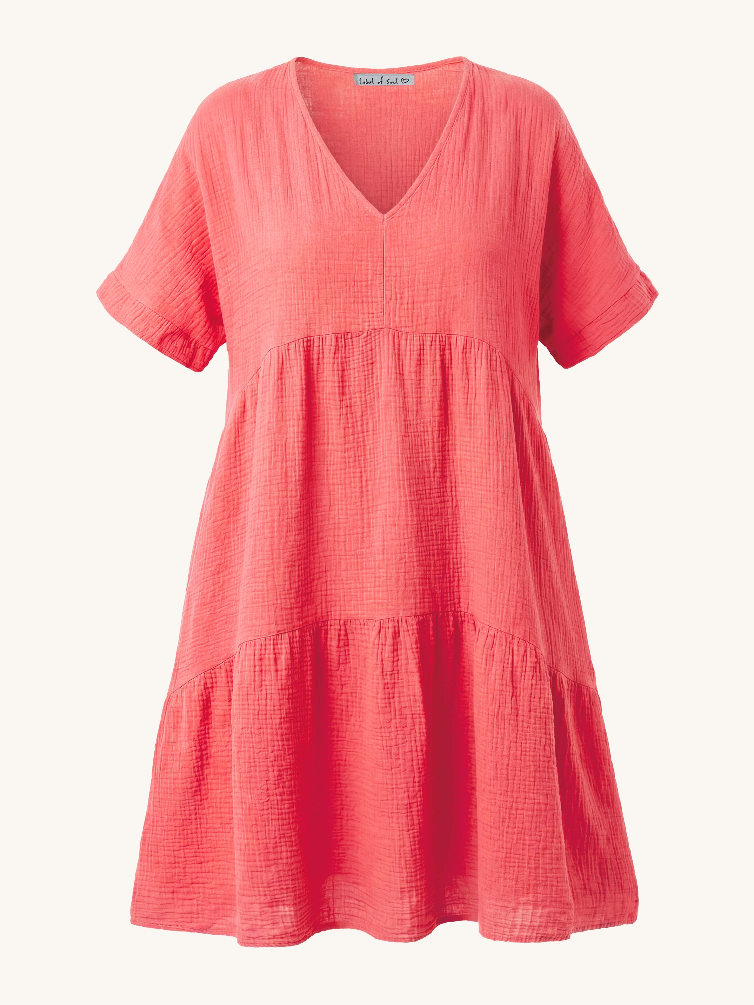 Musselin Tunika Long mit V-Ausschnitt - Peach