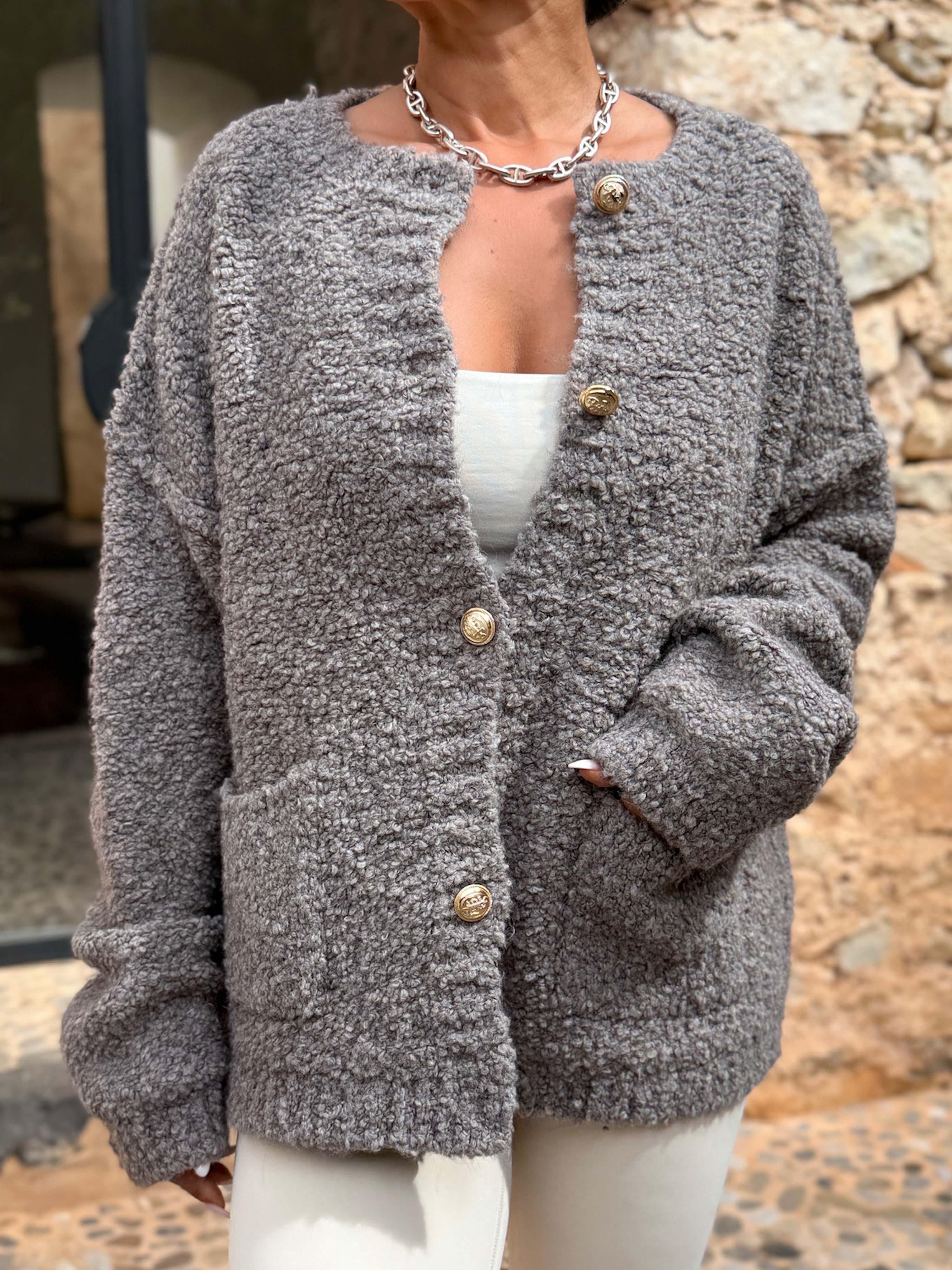 PREMIUM Bouclé Cardigan - Taupe