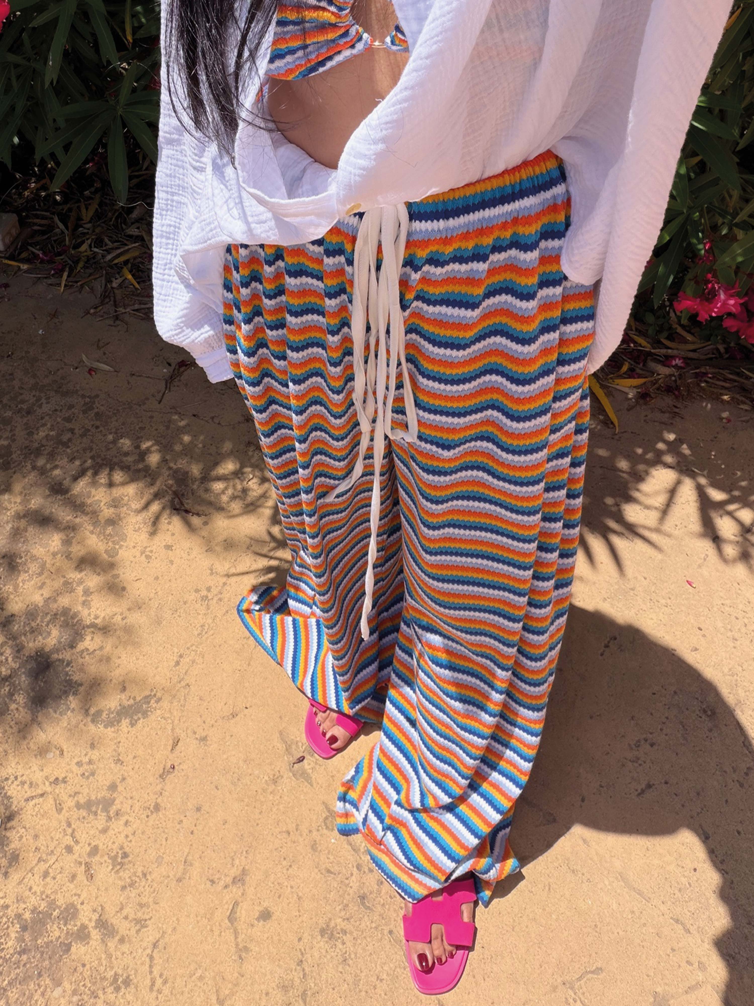 Palazzo Oversize Häckel Hose - IBIZA BREEZE - Stripes Blau/Gelb