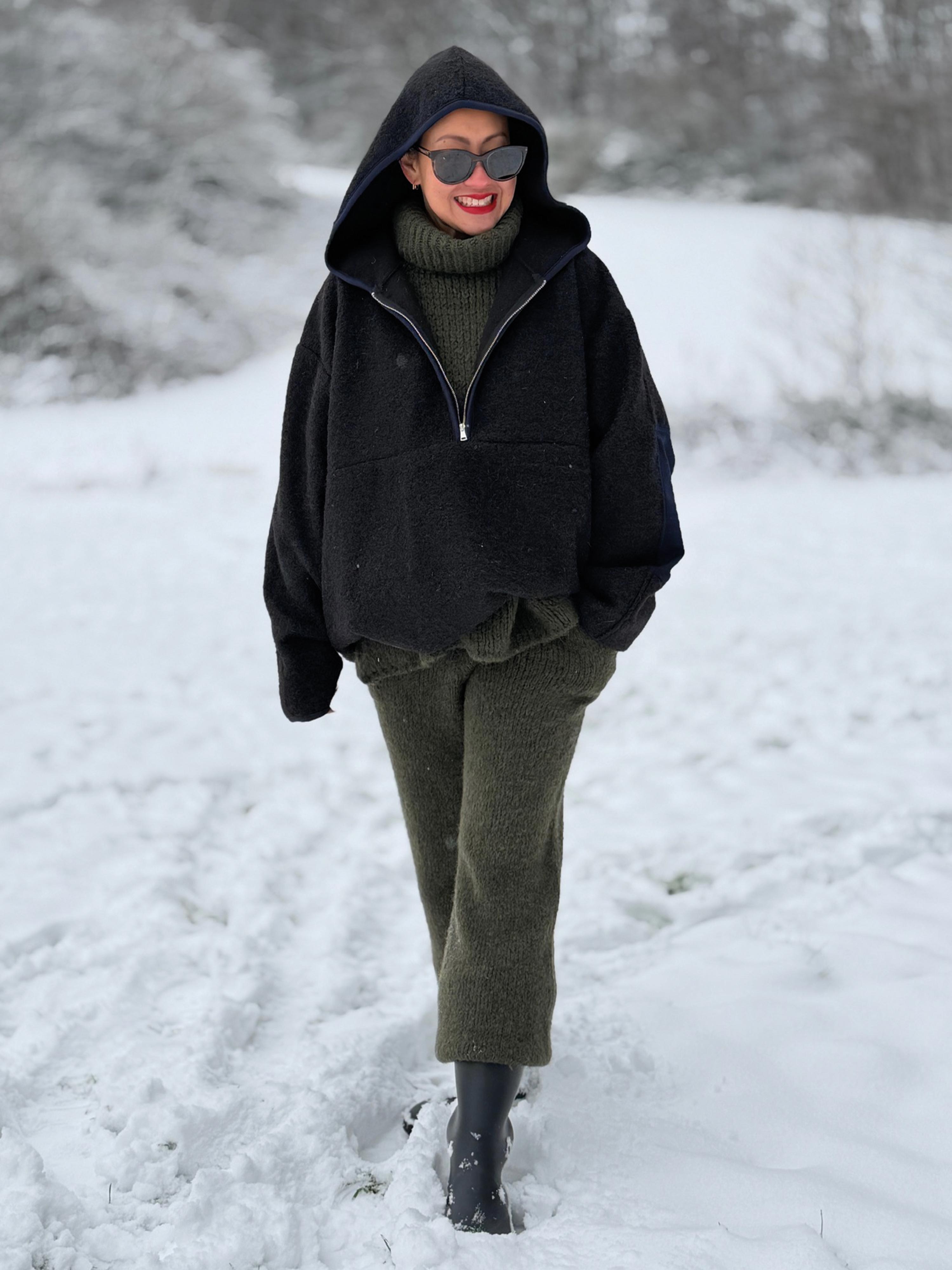 Unisex Oversize Hoodie Halfzip - HENRY - Schwarz/Navy