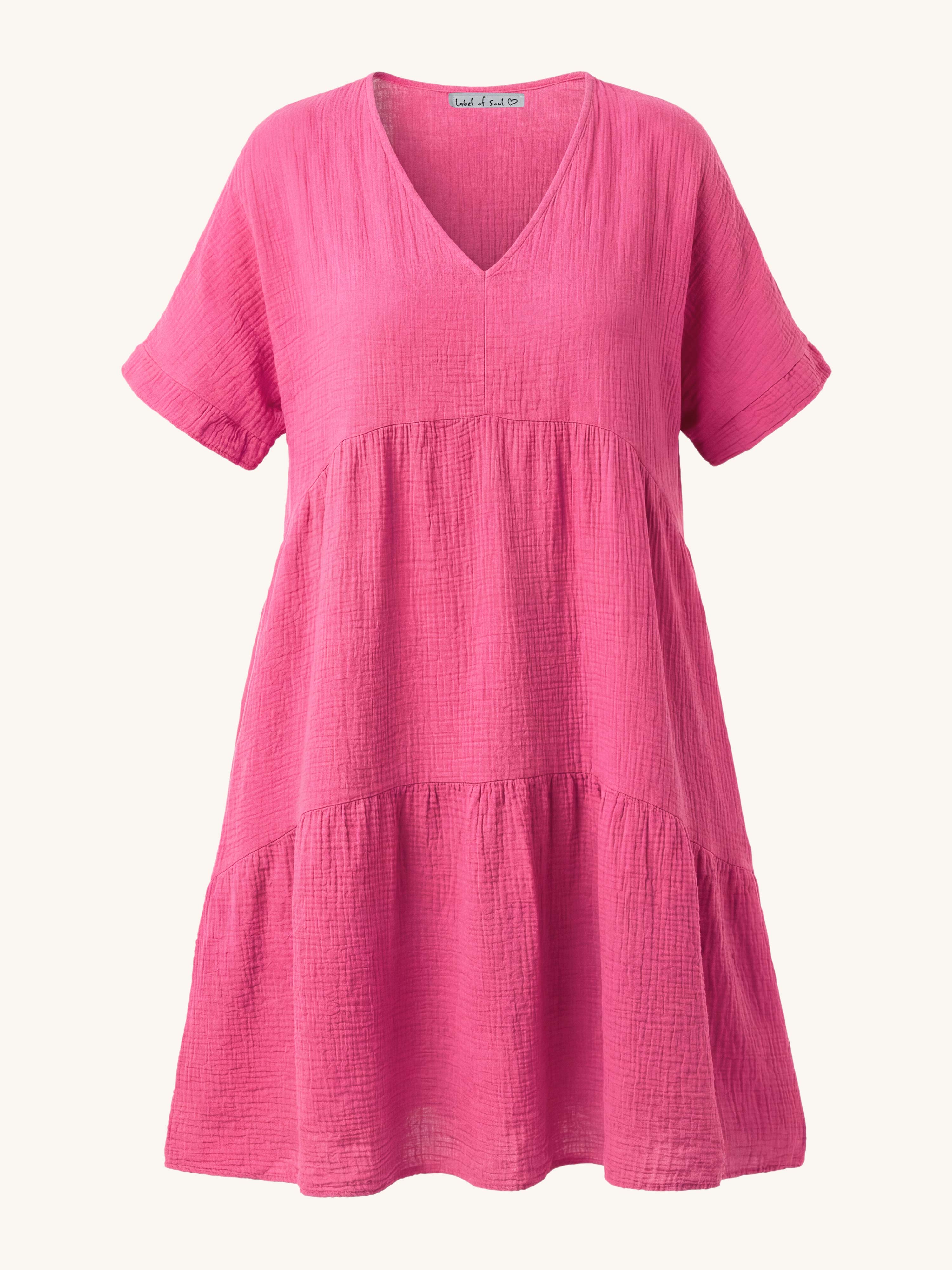 Musselin Tunika Long mit V-Ausschnitt - Pink