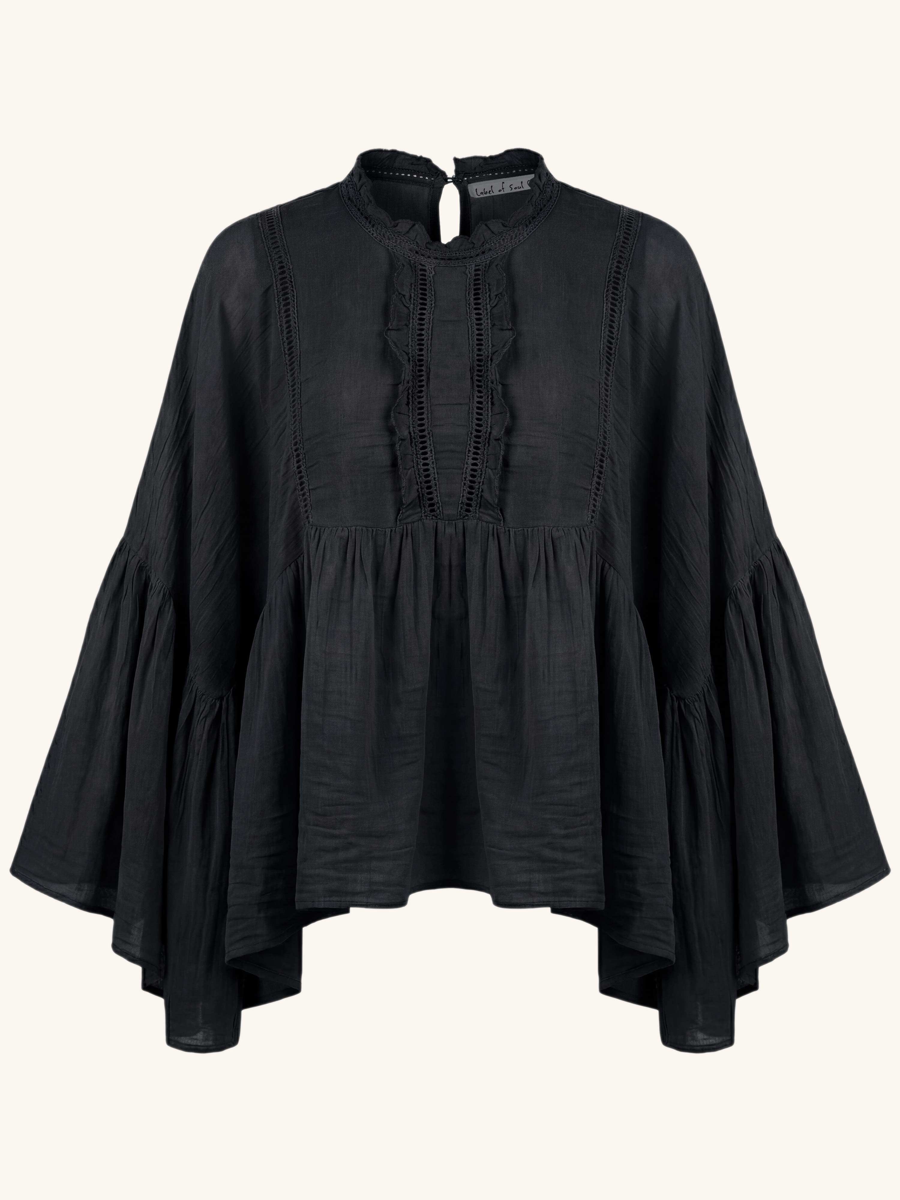 Leichte Oversize Bluse - BoHo - Schwarz