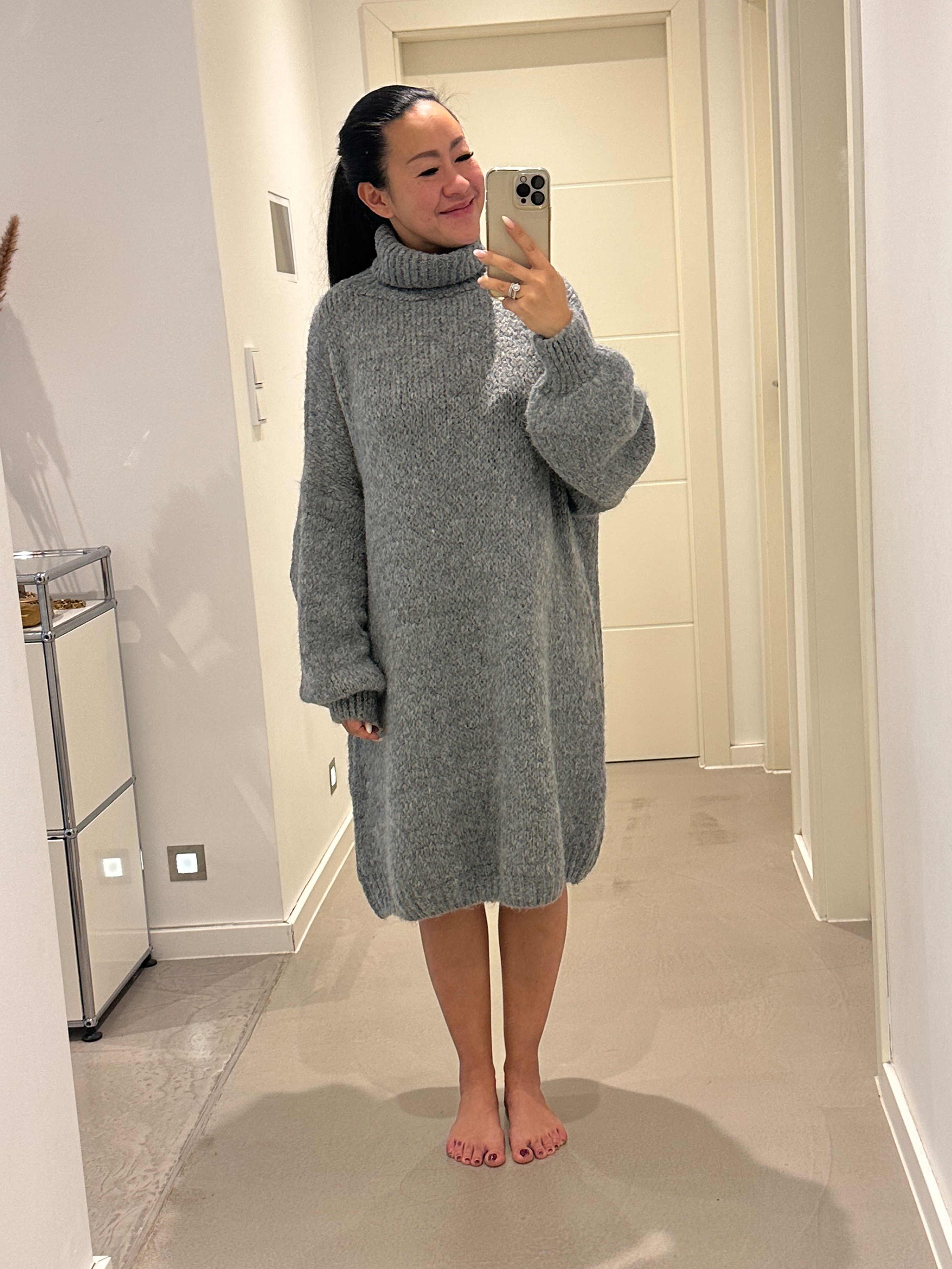 Oversize Long Strickpullover FLAUSCHI mit Rollkragen - Grau