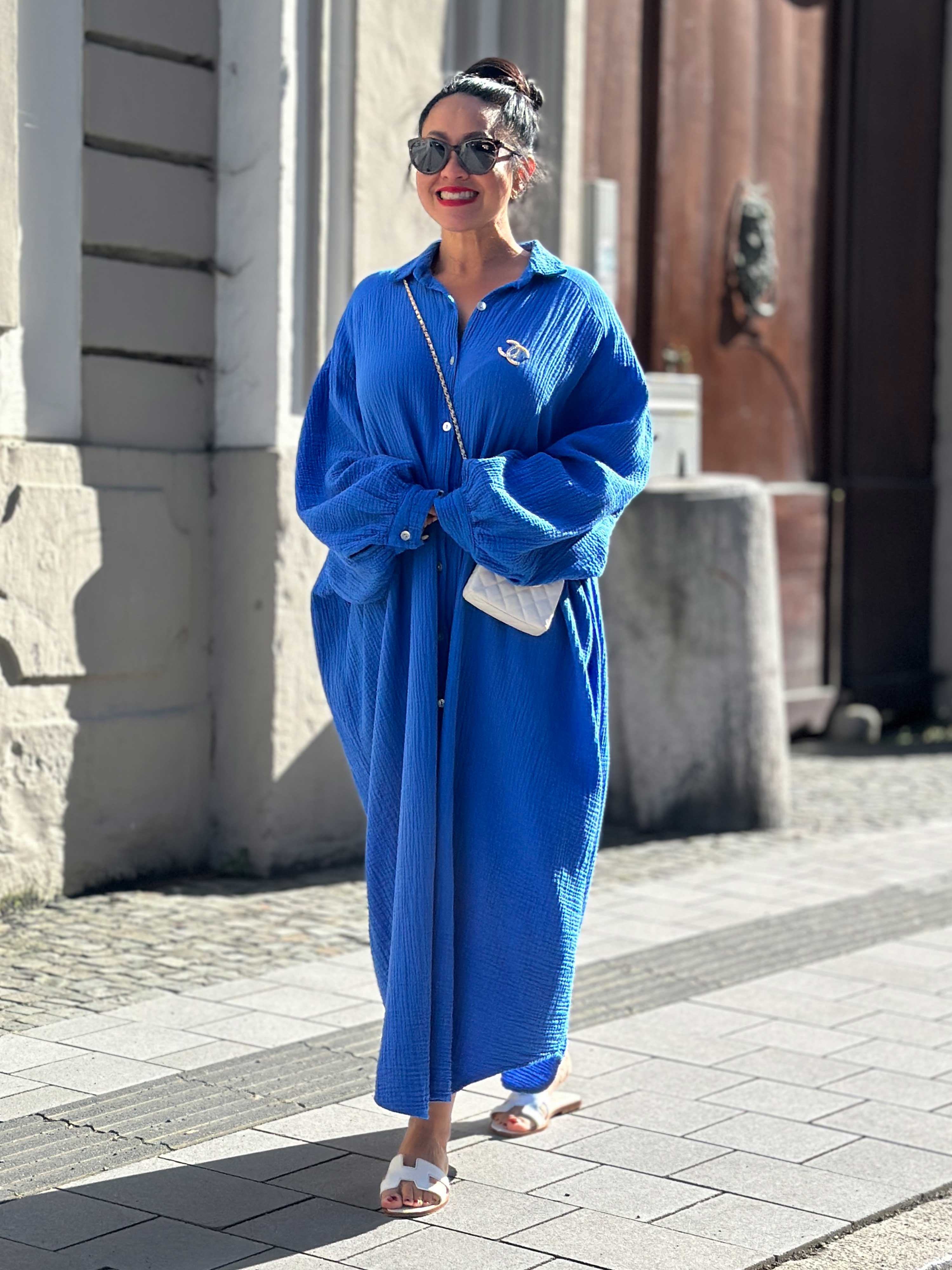 Musselin Oversize Blusenkleid - Valencia - Royalblau
