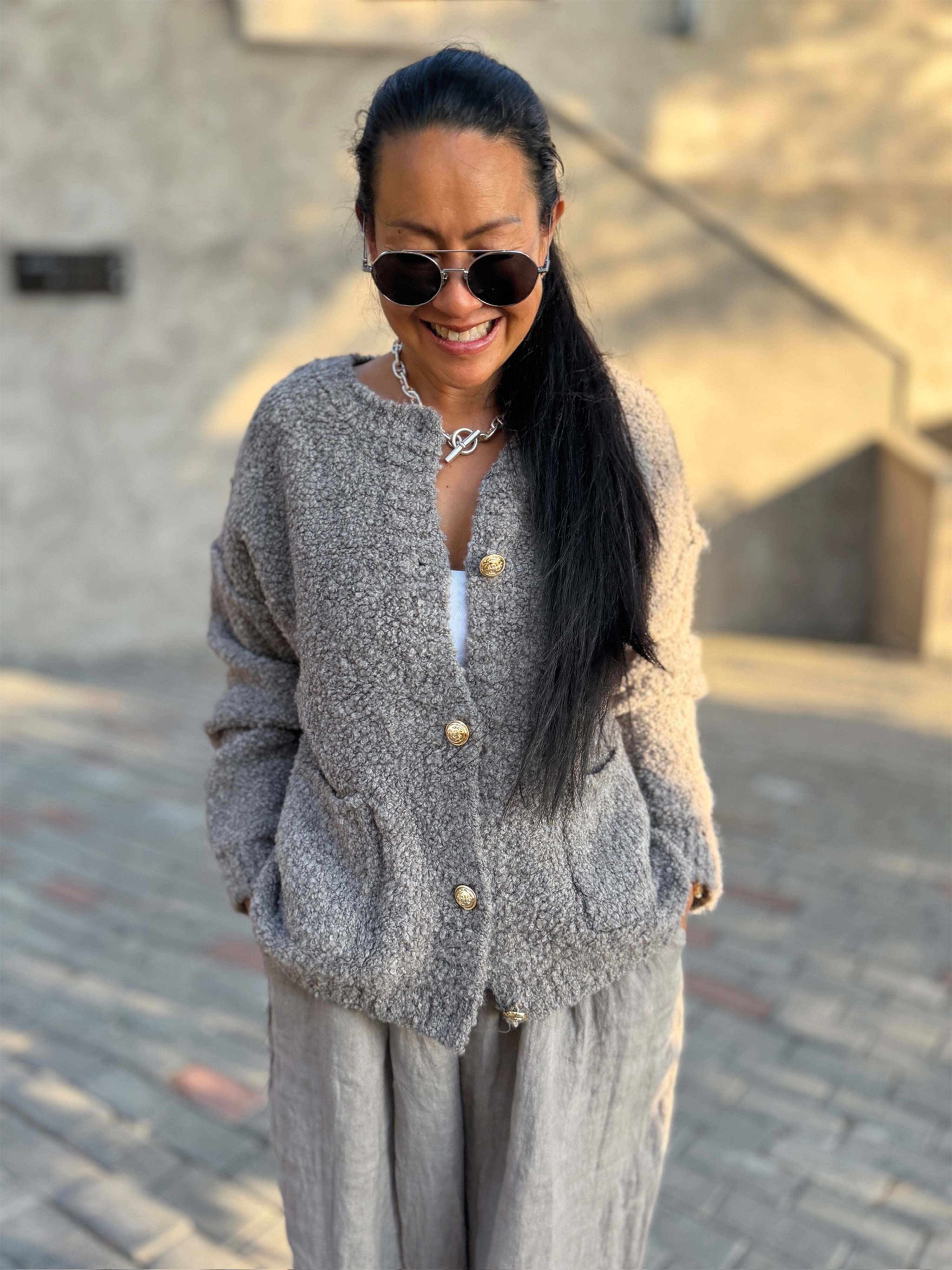 PREMIUM Bouclé Cardigan - Taupe