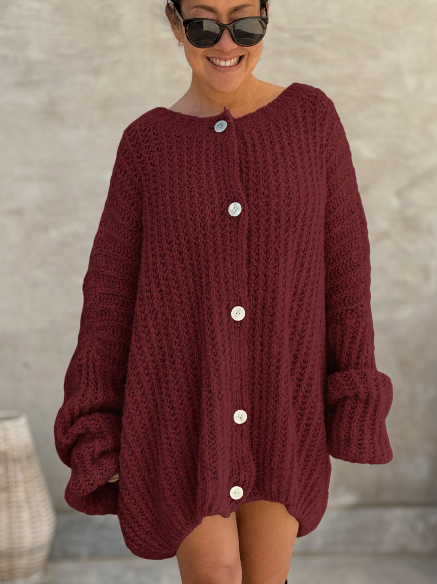 Oversize Bouclé Grob Strickjacke - Burgundy