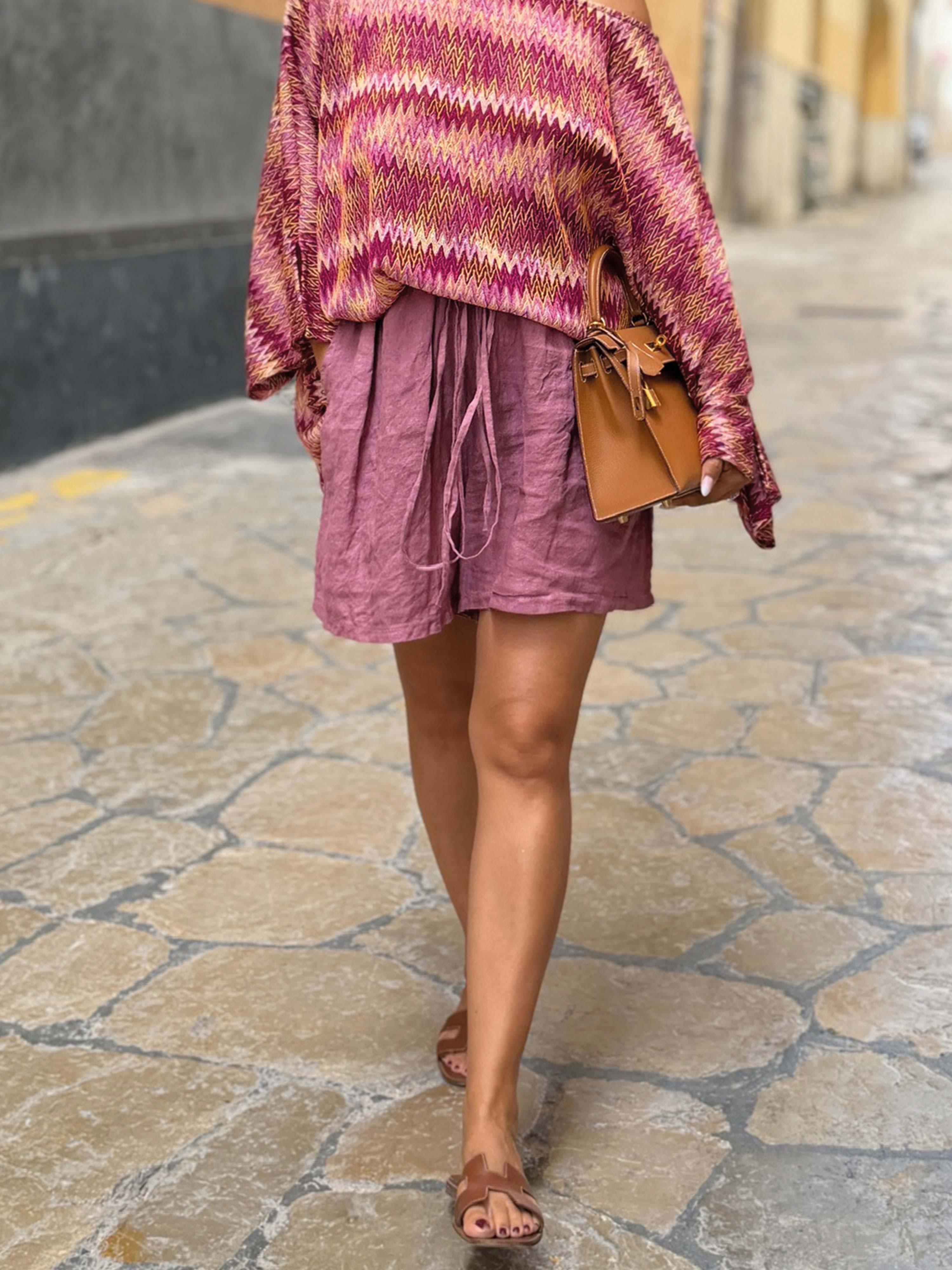 Leinen Bermuda Shorts - Beere