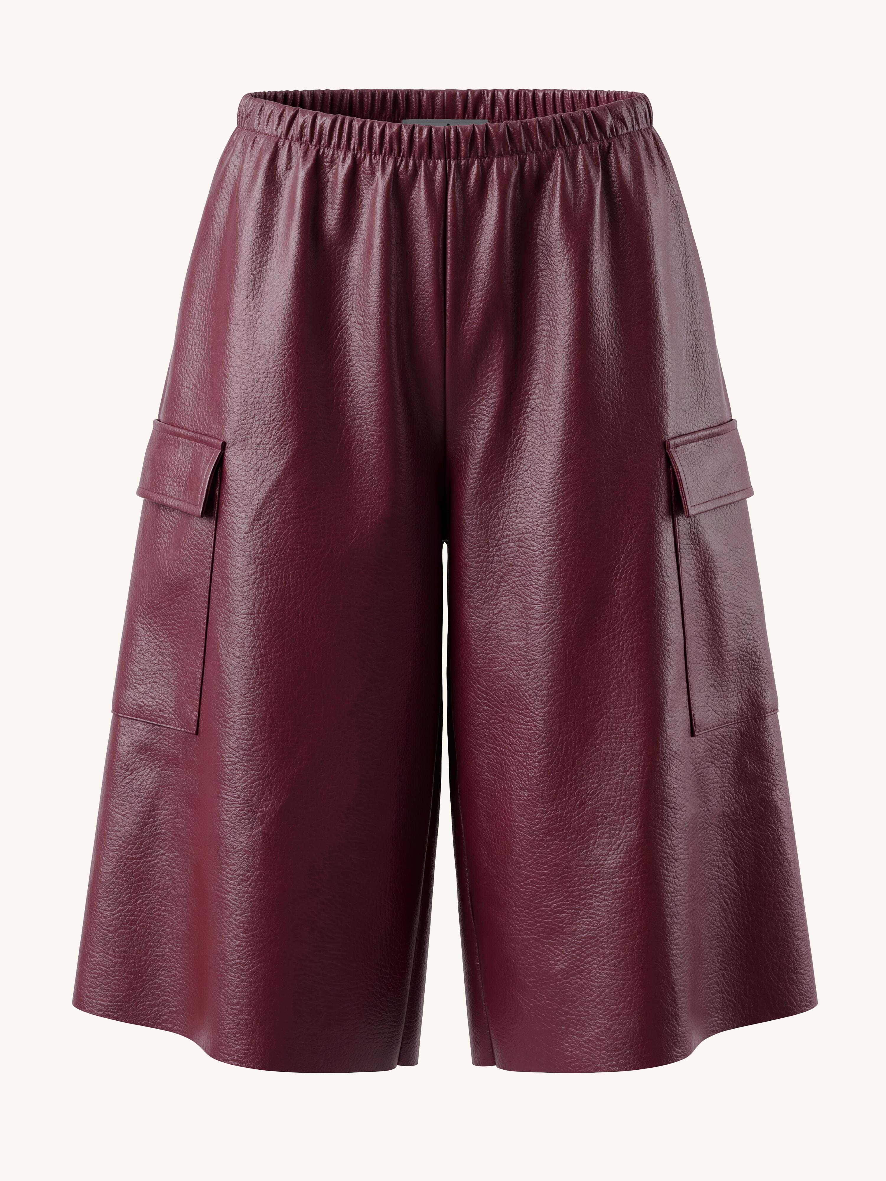 Vegan Leather Bermuda Shorts - Burgundy