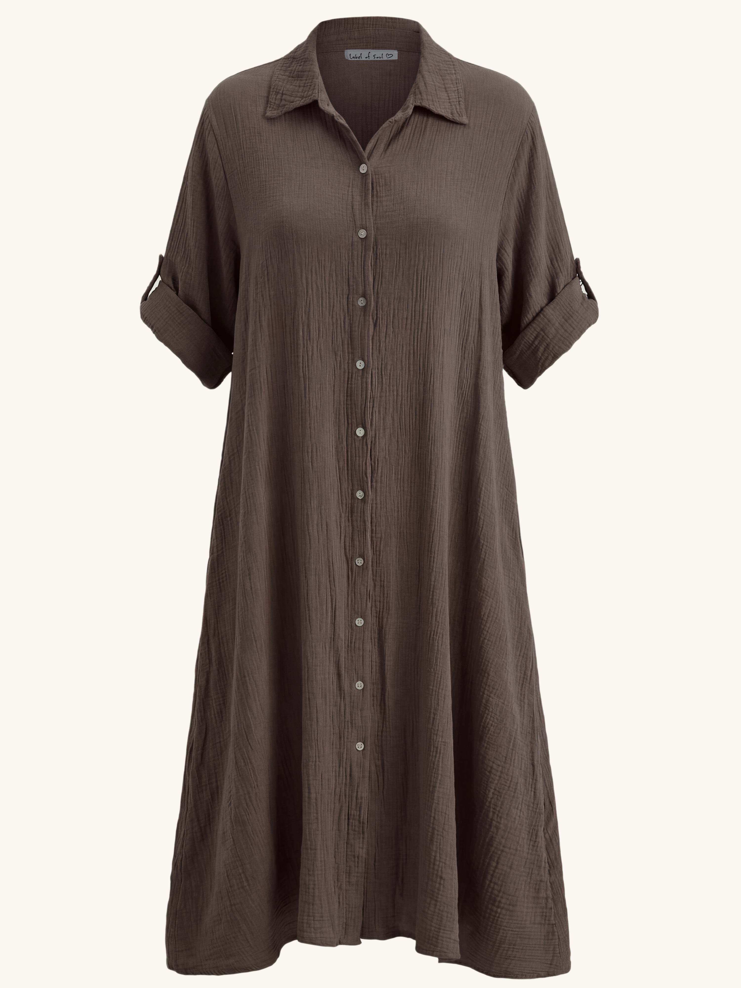 Musselin Oversize Kurzarm Blusenkleid mit A-Linie - Schoko