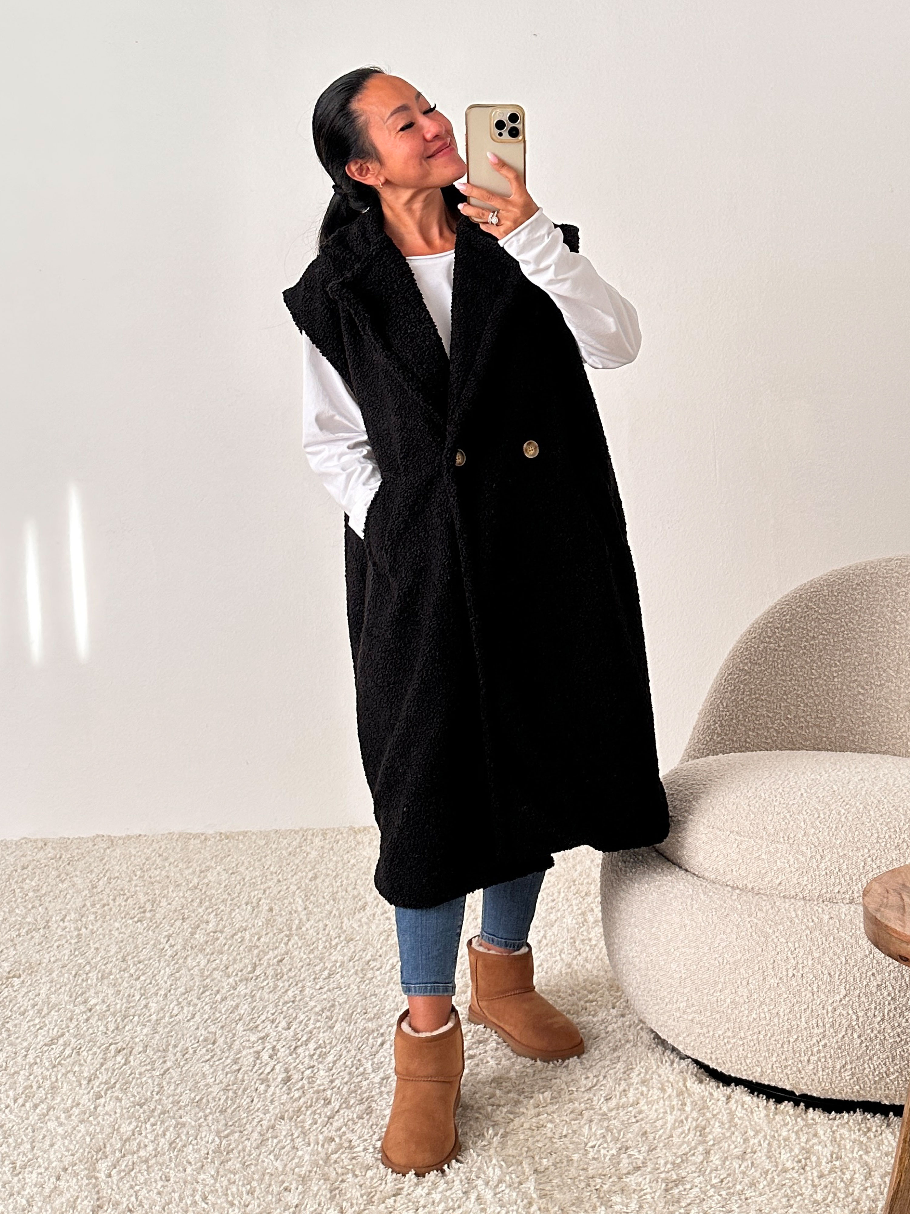 Teddylook Weste Long - Schwarz