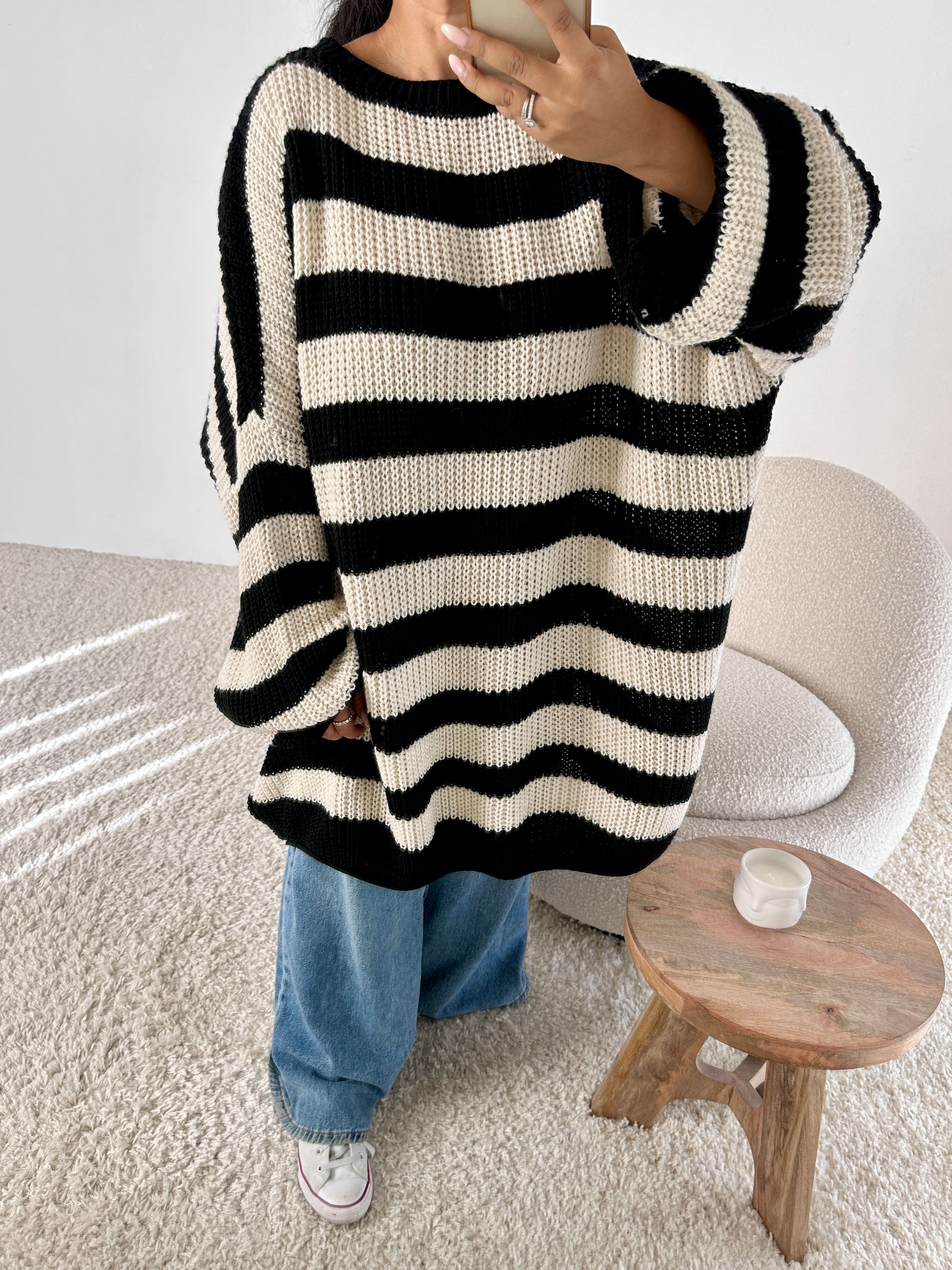 Schwerstrickpullover - CURVY - STRIPES - Schwarz Schwerstrickpullover - CURVY - STRIPES - Schwarz
