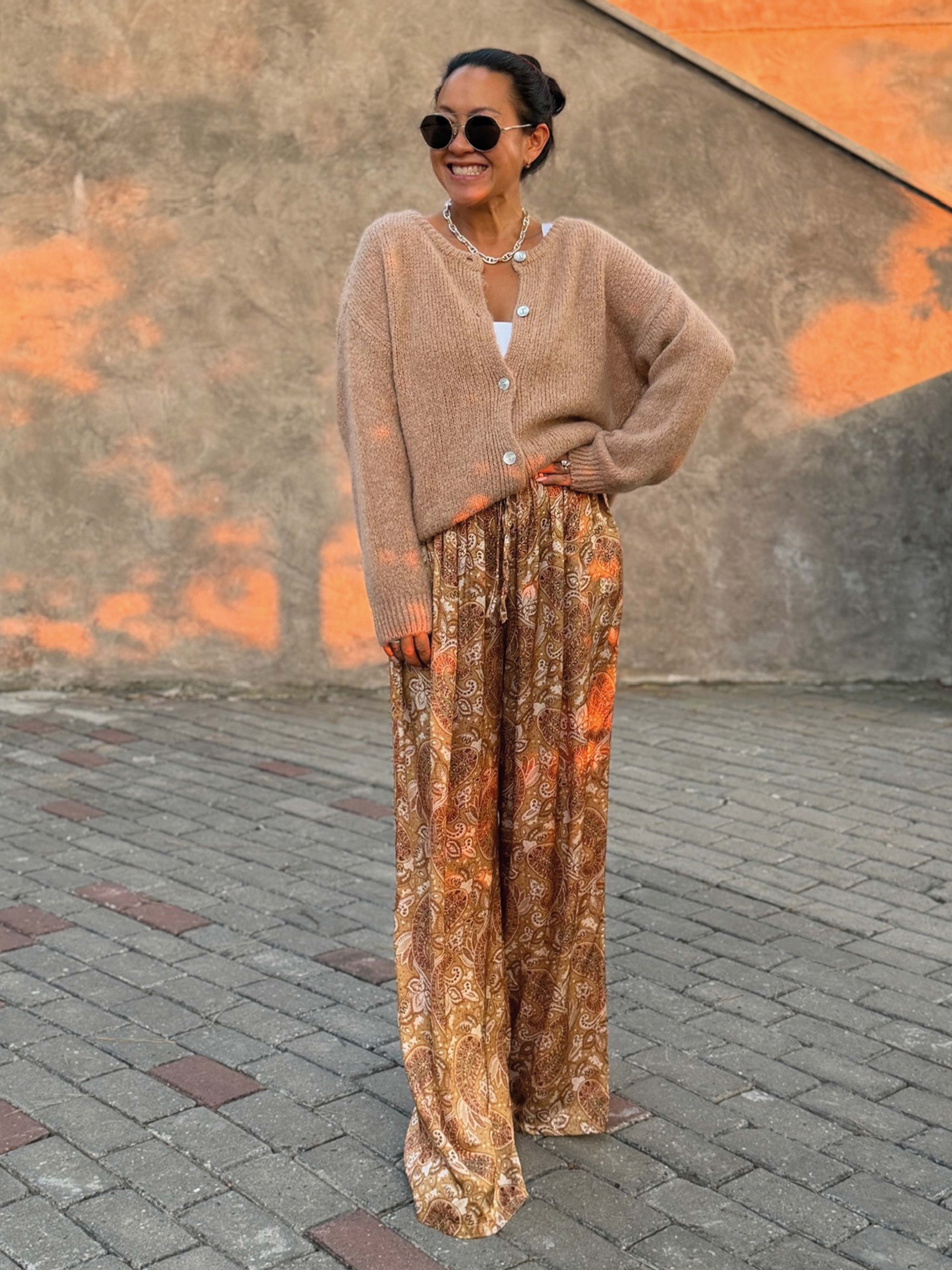 Viskose Palazzo Oversize Hose mit Seidenanteil - PAISLEY - Camel