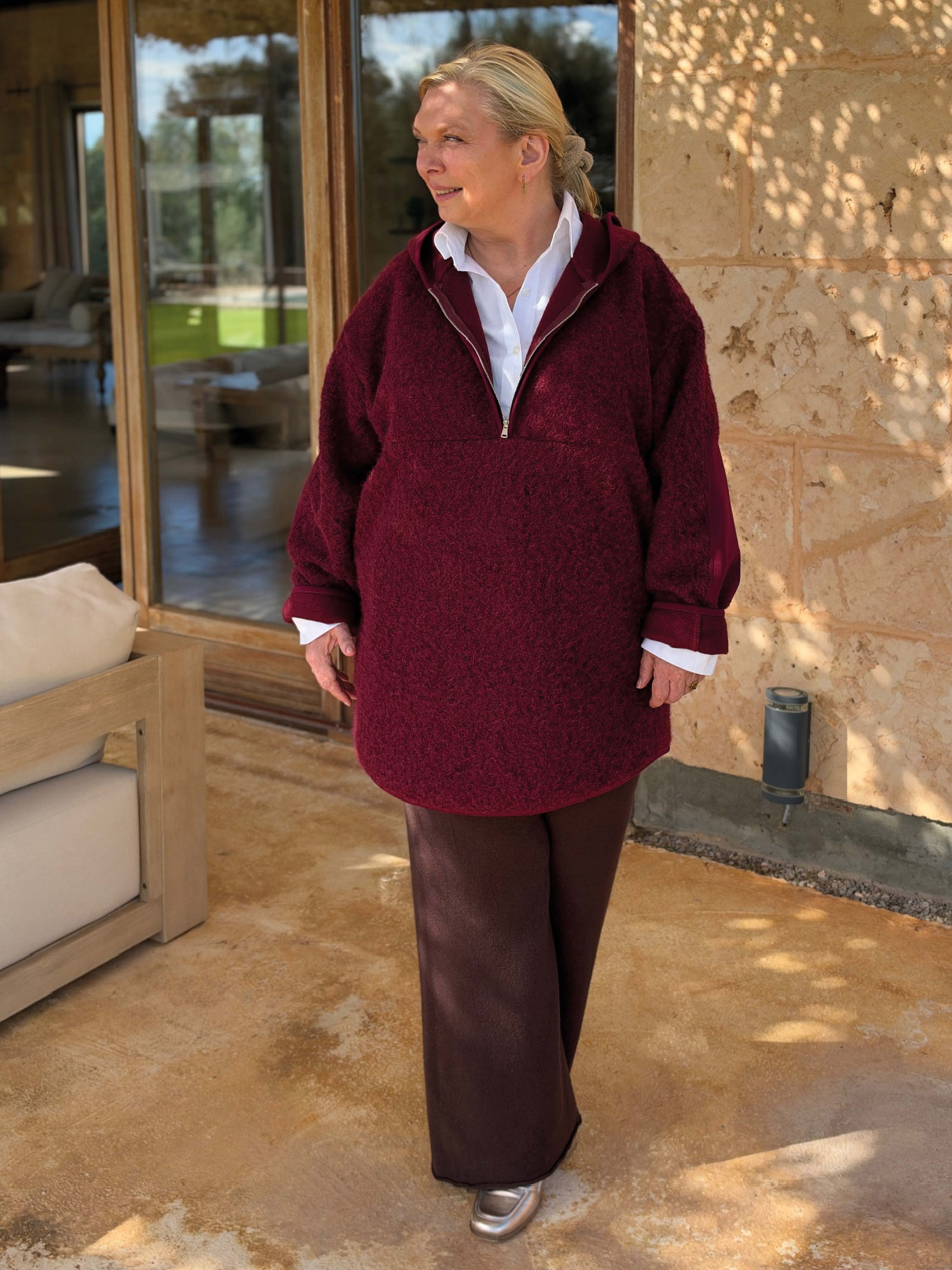 Unisex Oversize Hoodie Halfzip - HENRY - Burgundy