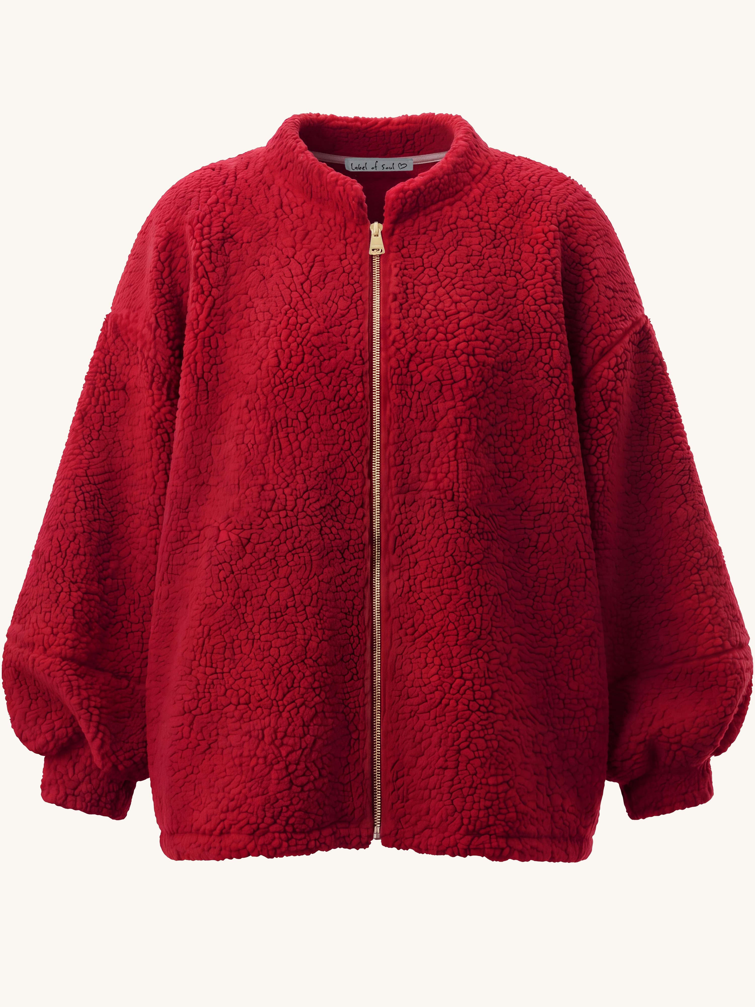 Teddylook Jacke mit Zipper - ICON - Rouge