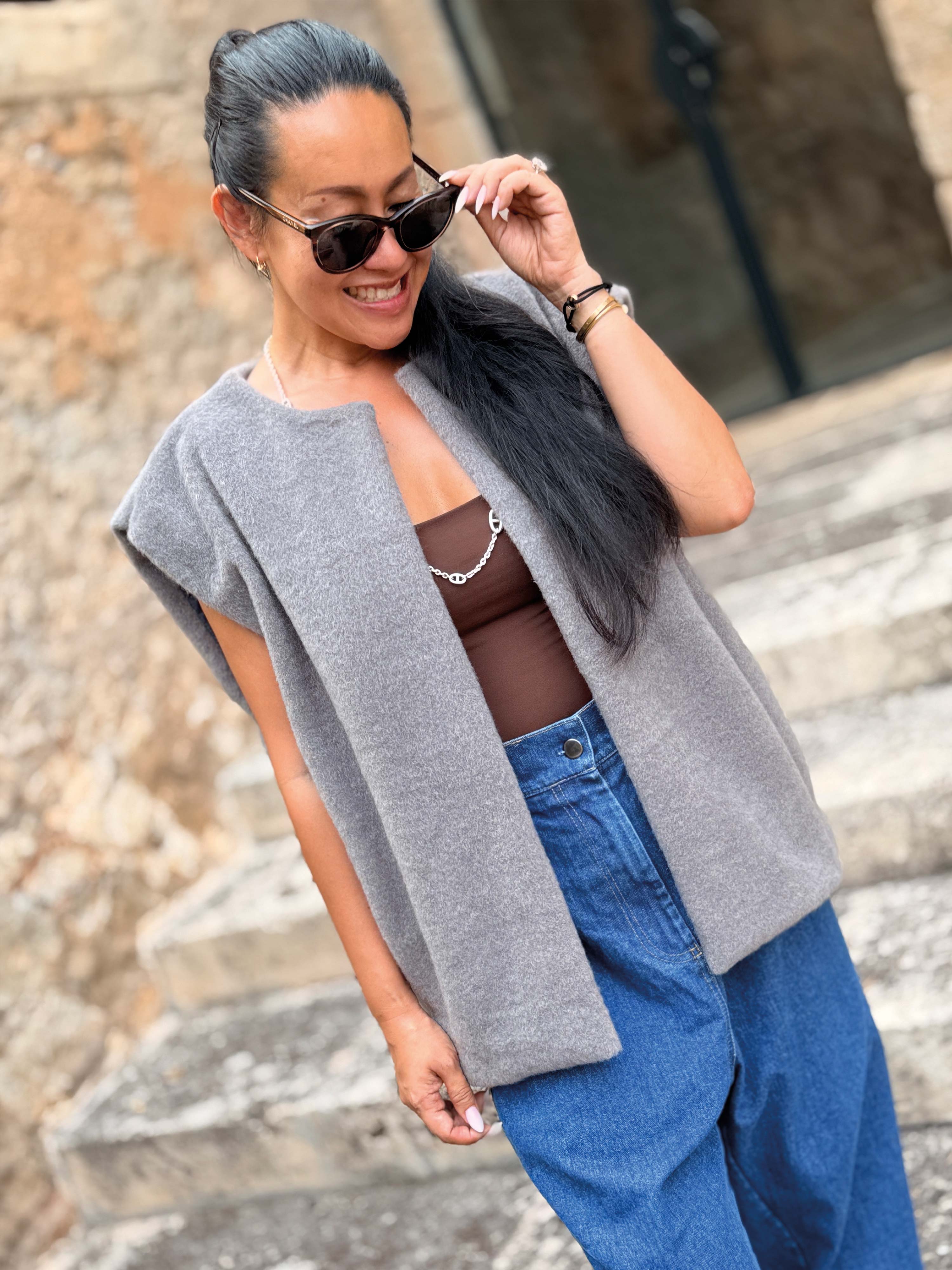 Kurzarm Weste mit Taschen - SIGNATURE - Grau