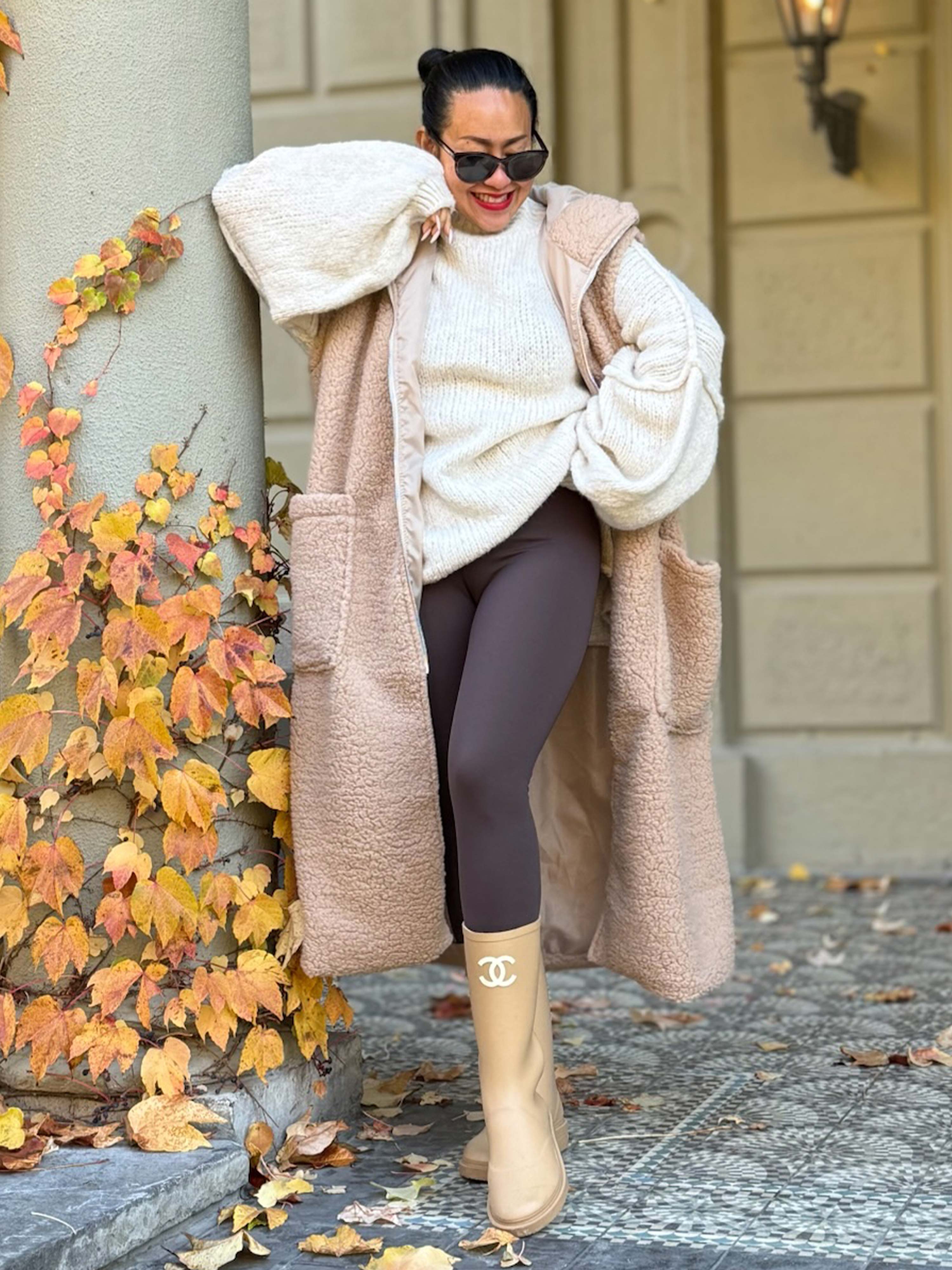 Teddylook Long Weste mit Kapuze - Oatmeal