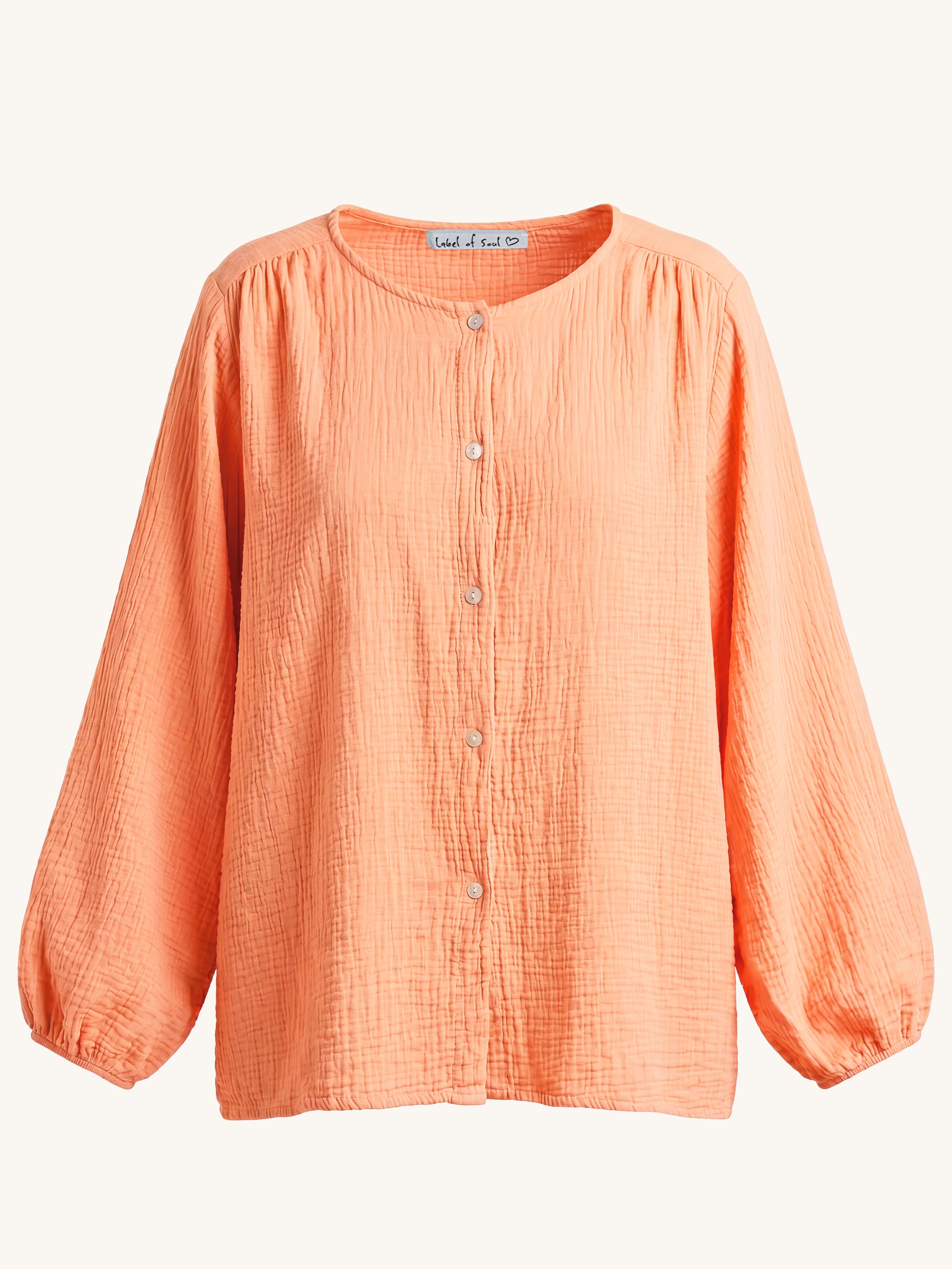 Musselin Oversize Bluse mit Rundhalsausschnitt - Melone