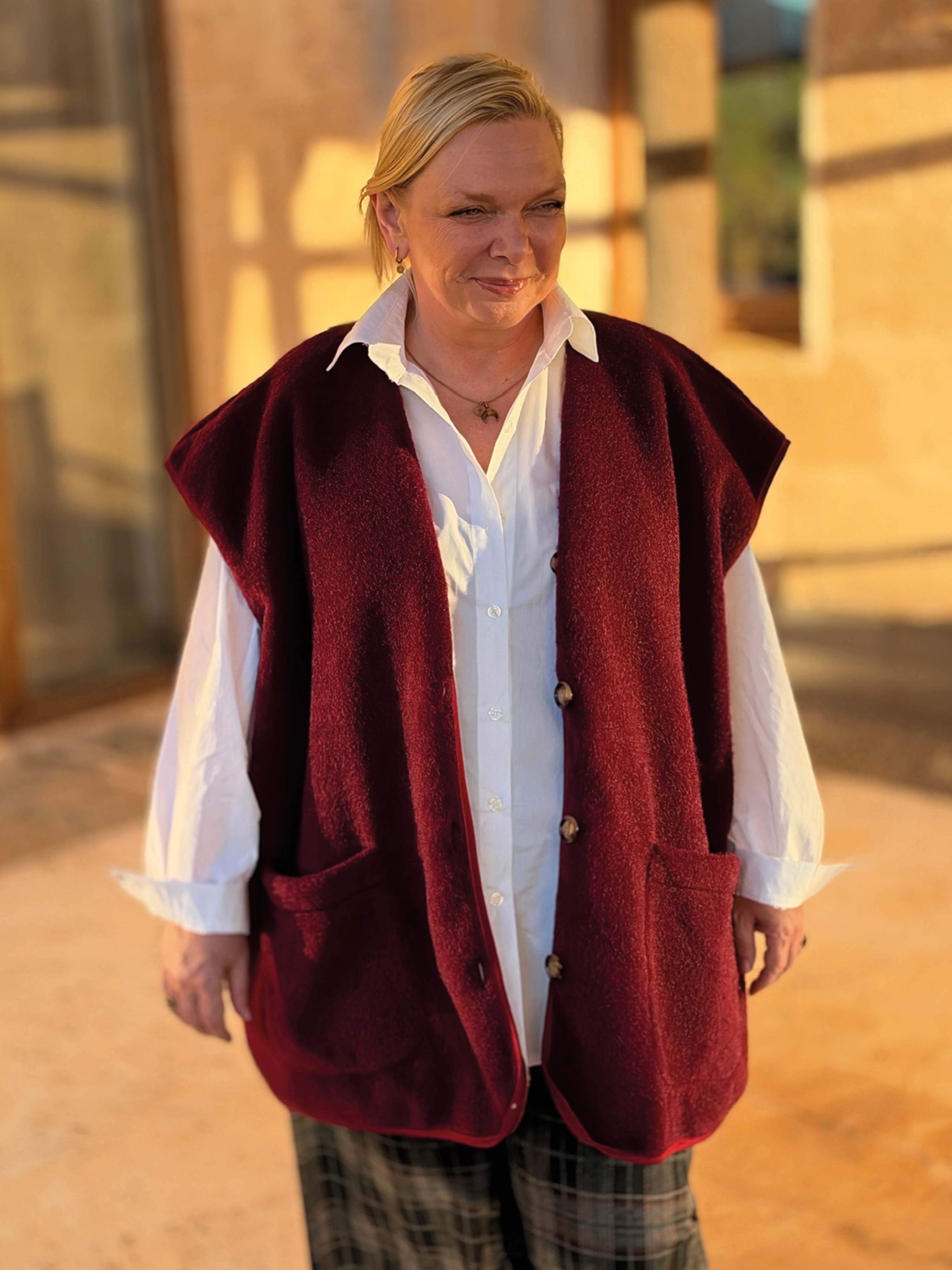 Oversize Weste mit Taschen - SIGNATURE - Burgundy