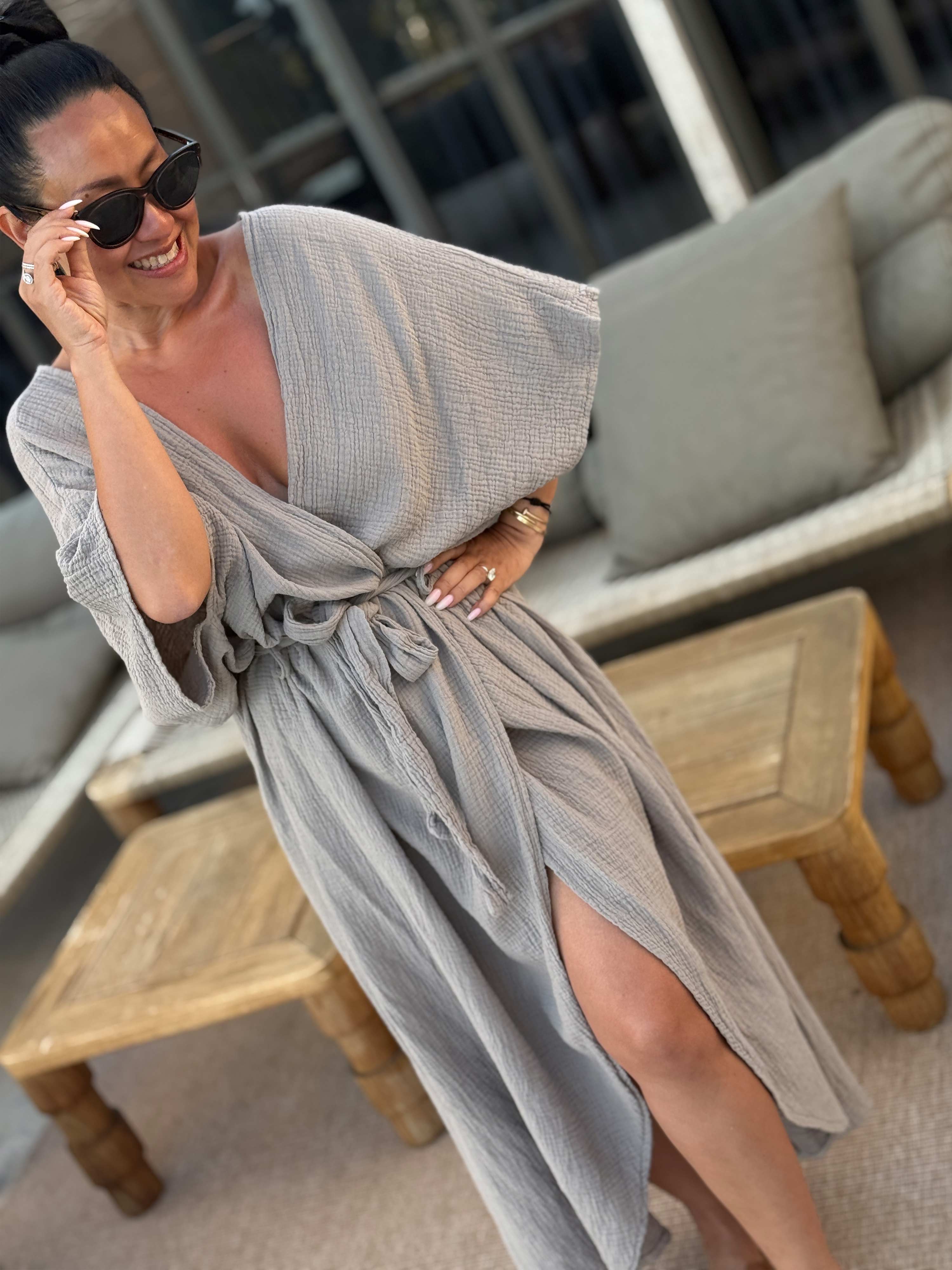 Musselin Wickel Kimono - CAPDEPERA - ONESIZE - Taupe