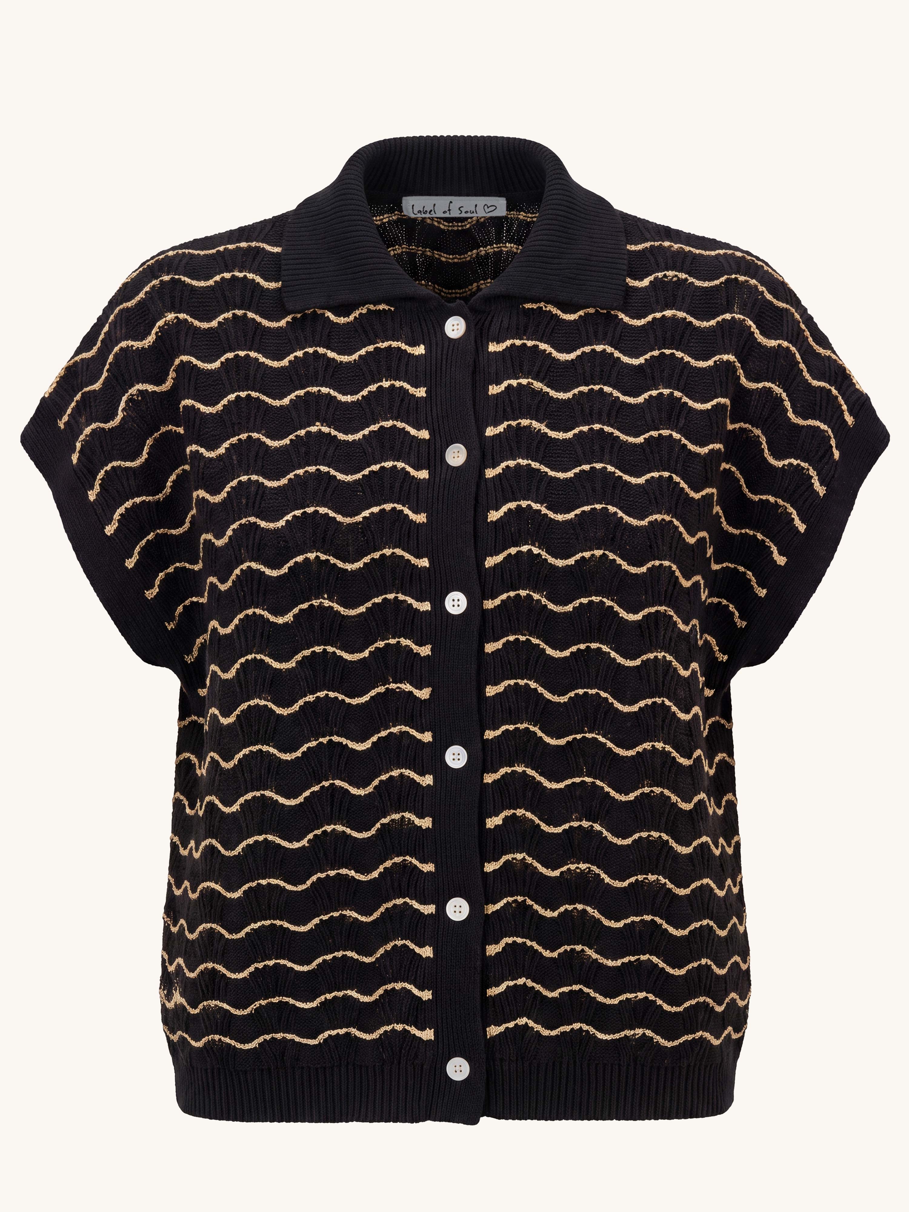 Oversize Kurzarm Häkel Hemd MANACOR - Schwarz/Gold
