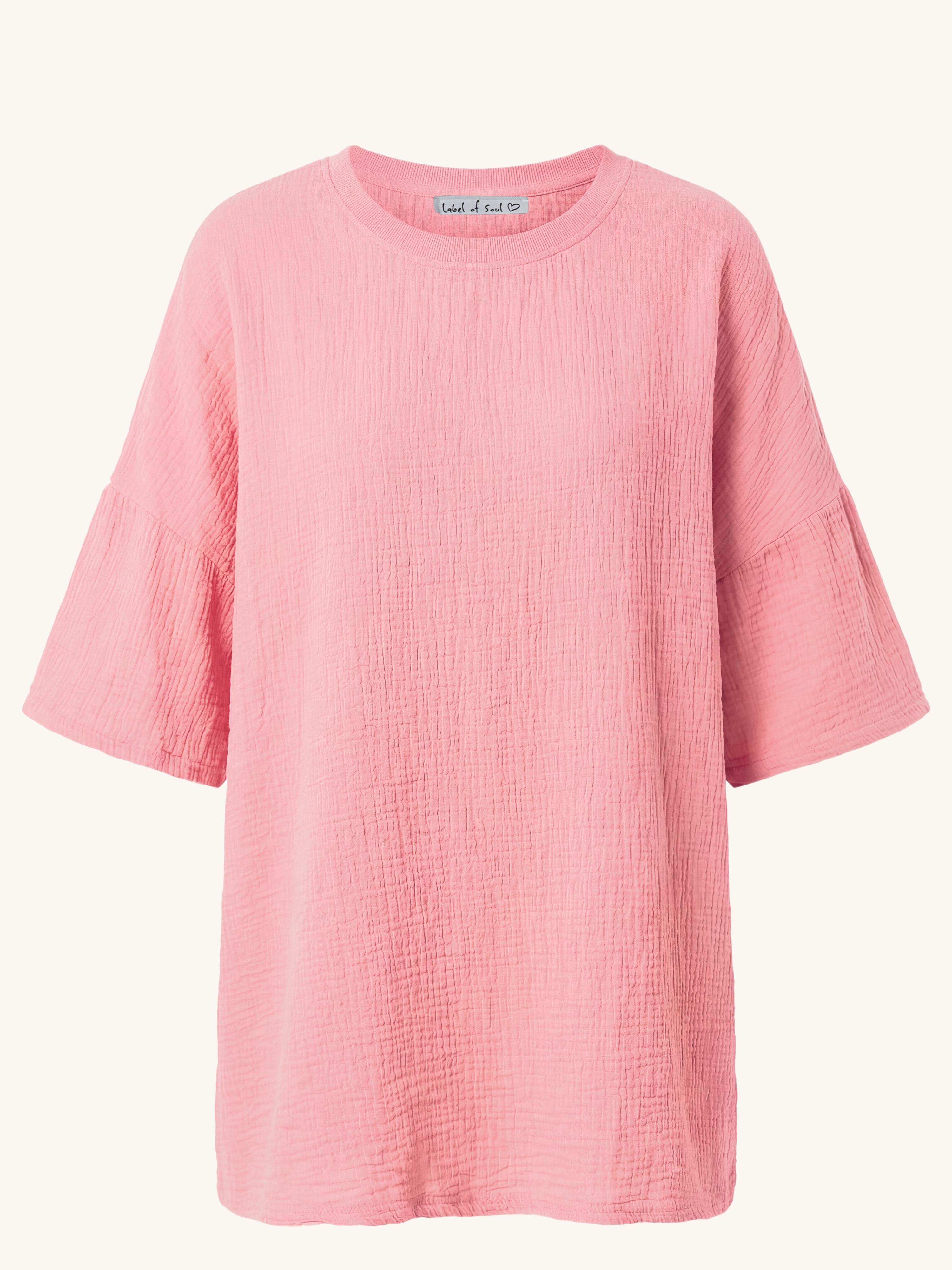 Musselin Oversize Kurzarm Shirt - Babyrosa