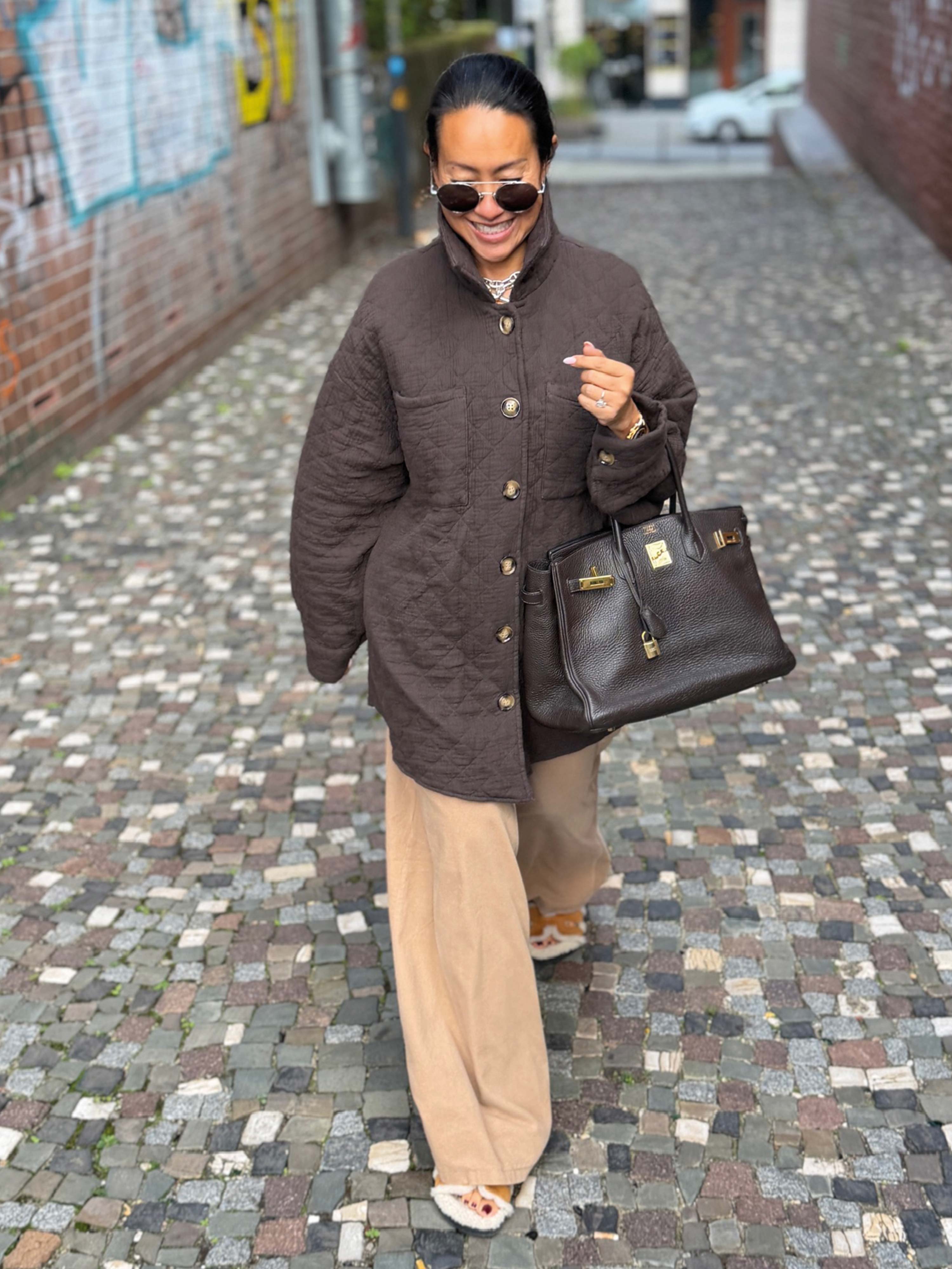 Gefütterte Oversize Musselin Overshirt Jacke - Schoko