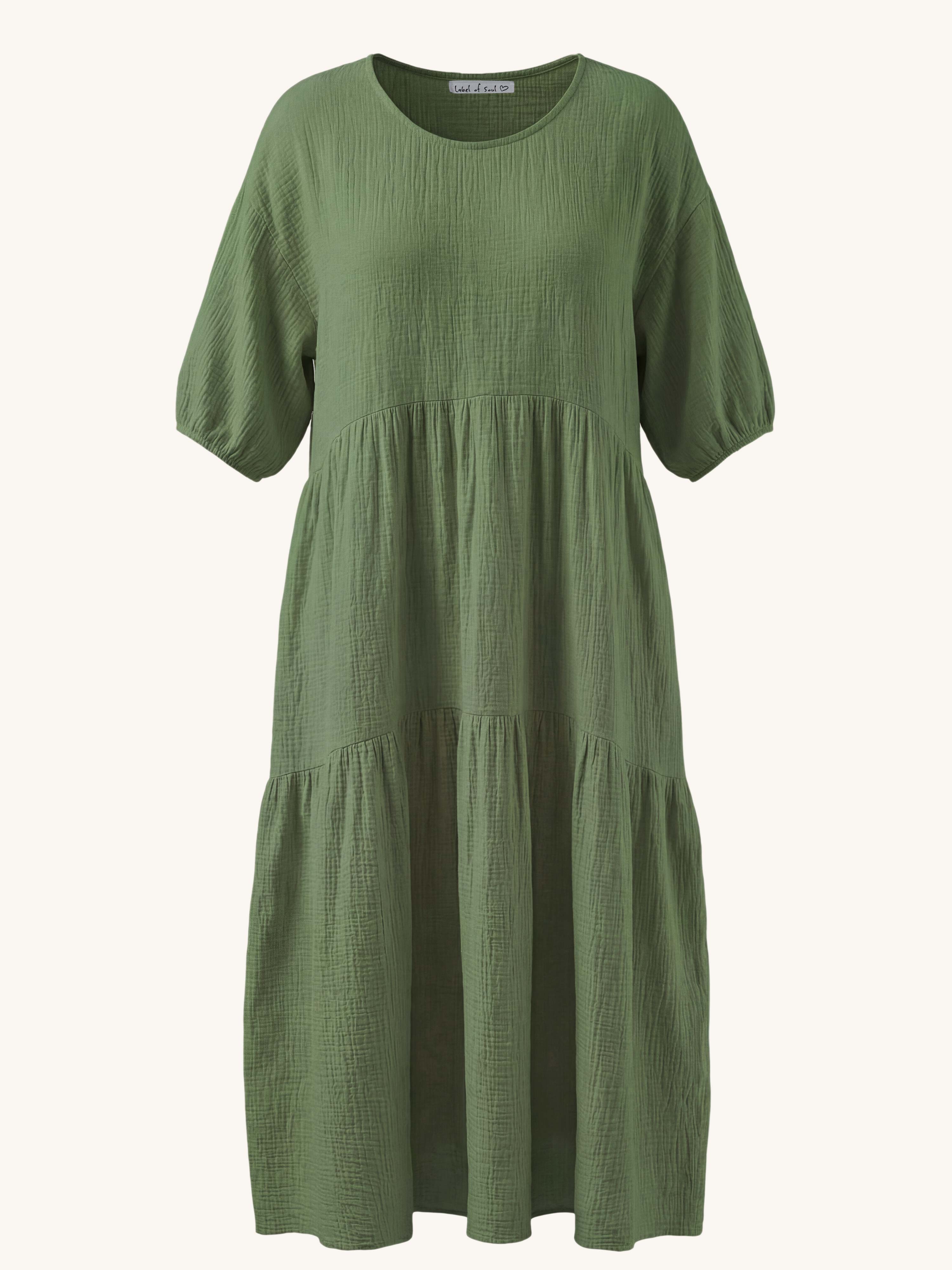 Oversize Musselin Kleid mit Rundhalsausschnitt - Olive