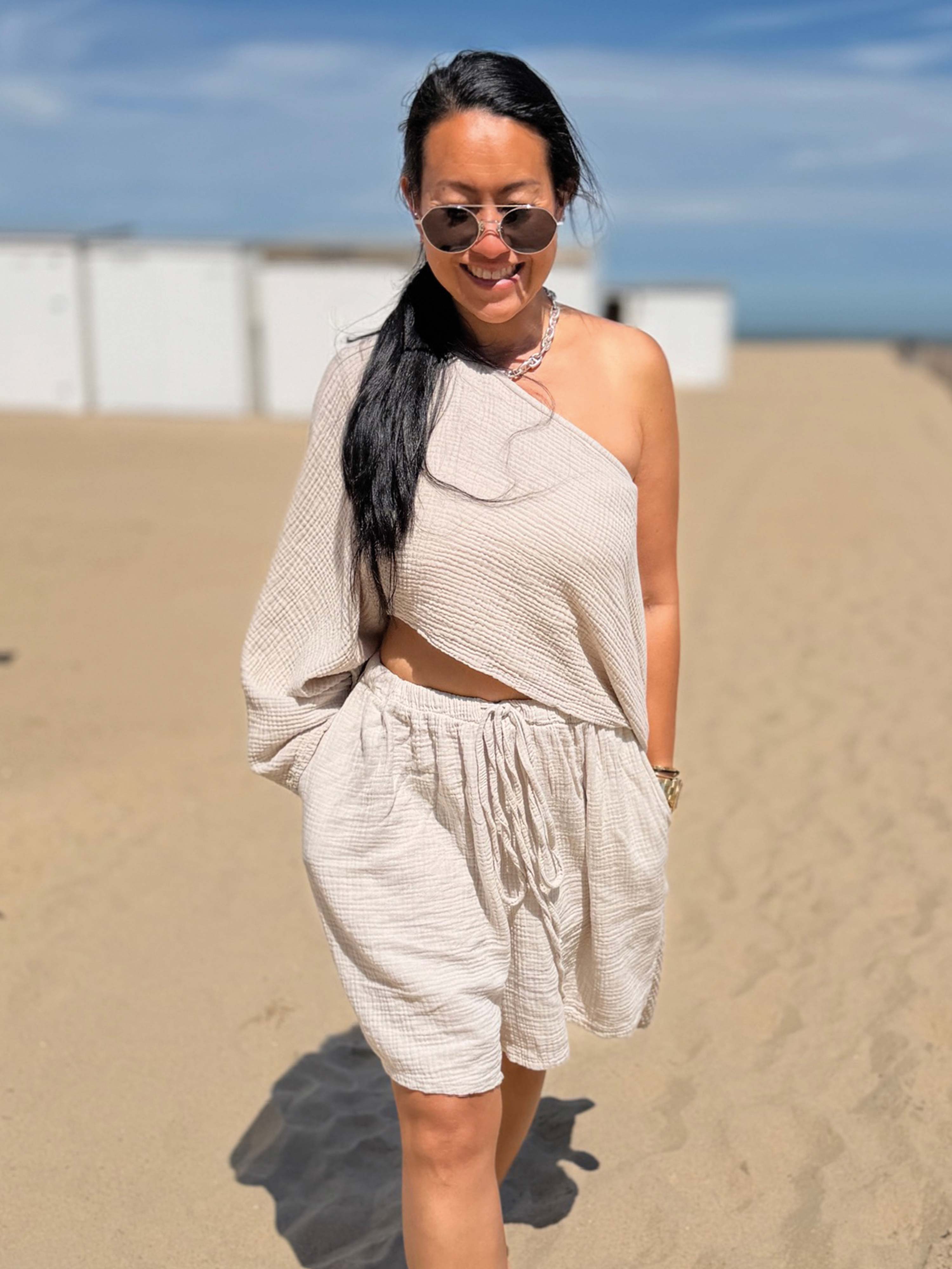 Musselin Cropped Bluse - ARTA - PETITE - Beige