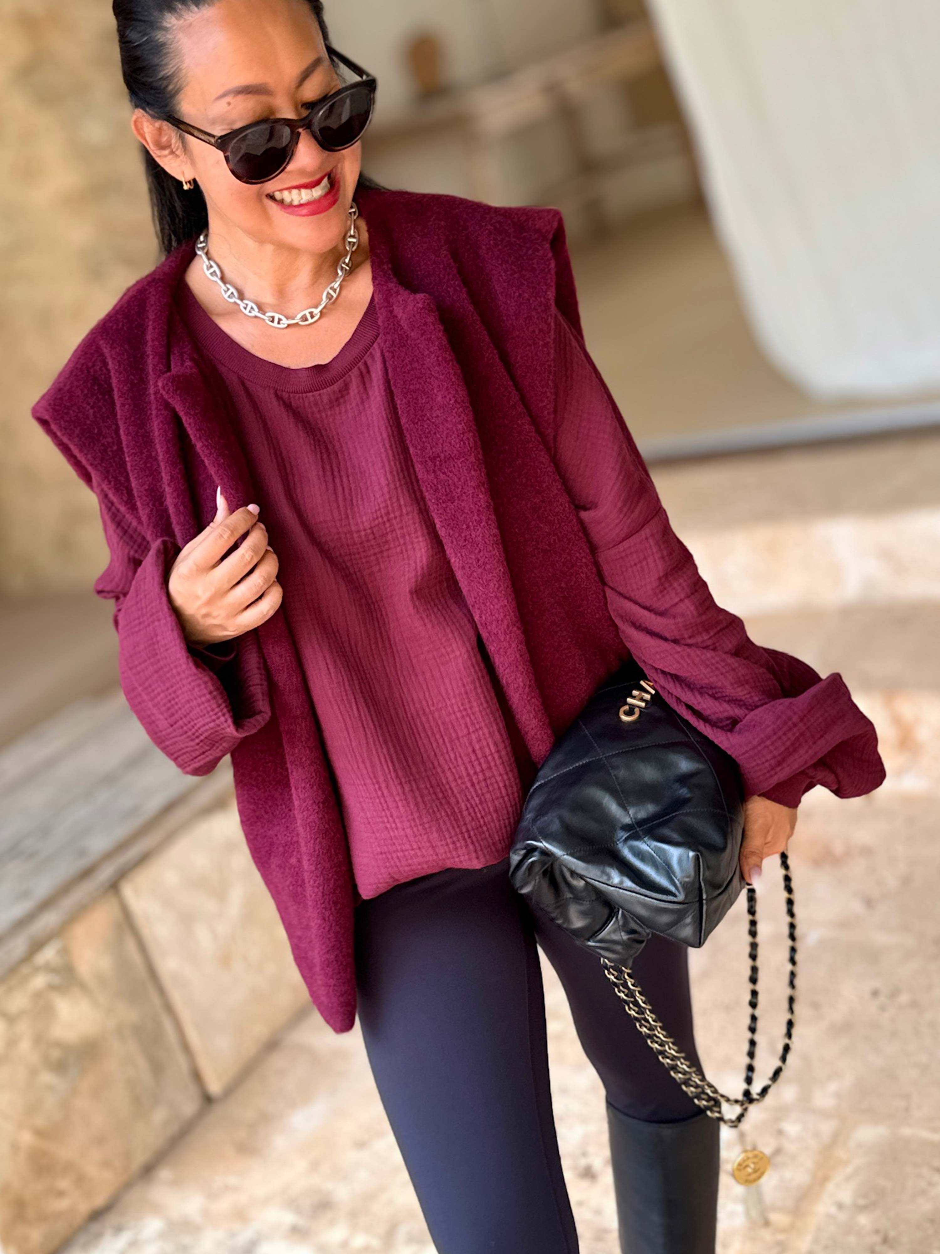 Kurzarm Weste mit Taschen - SIGNATURE - Burgundy