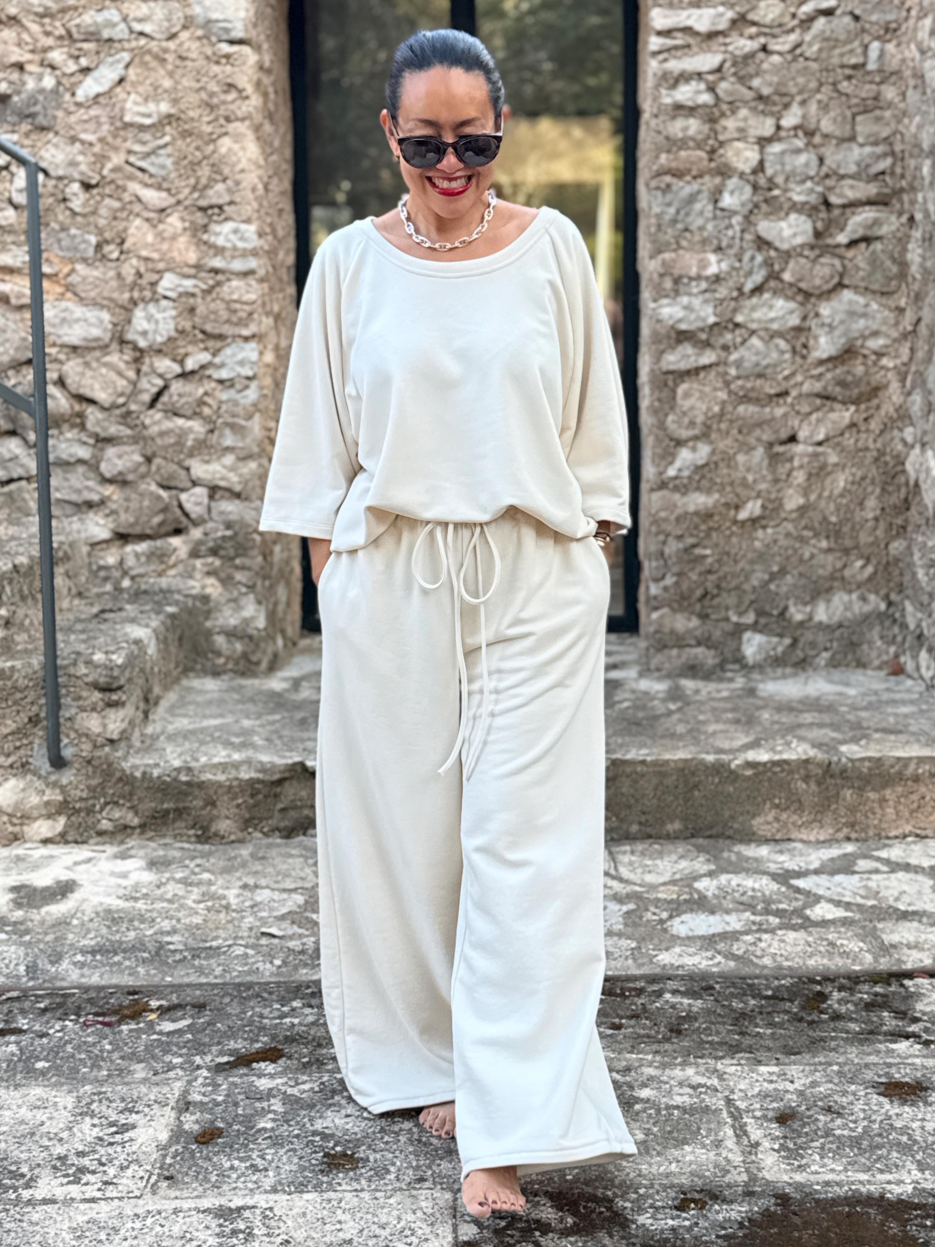 Basic Oversize Kurzarm Sweatshirt - LOUNGE - Vanille