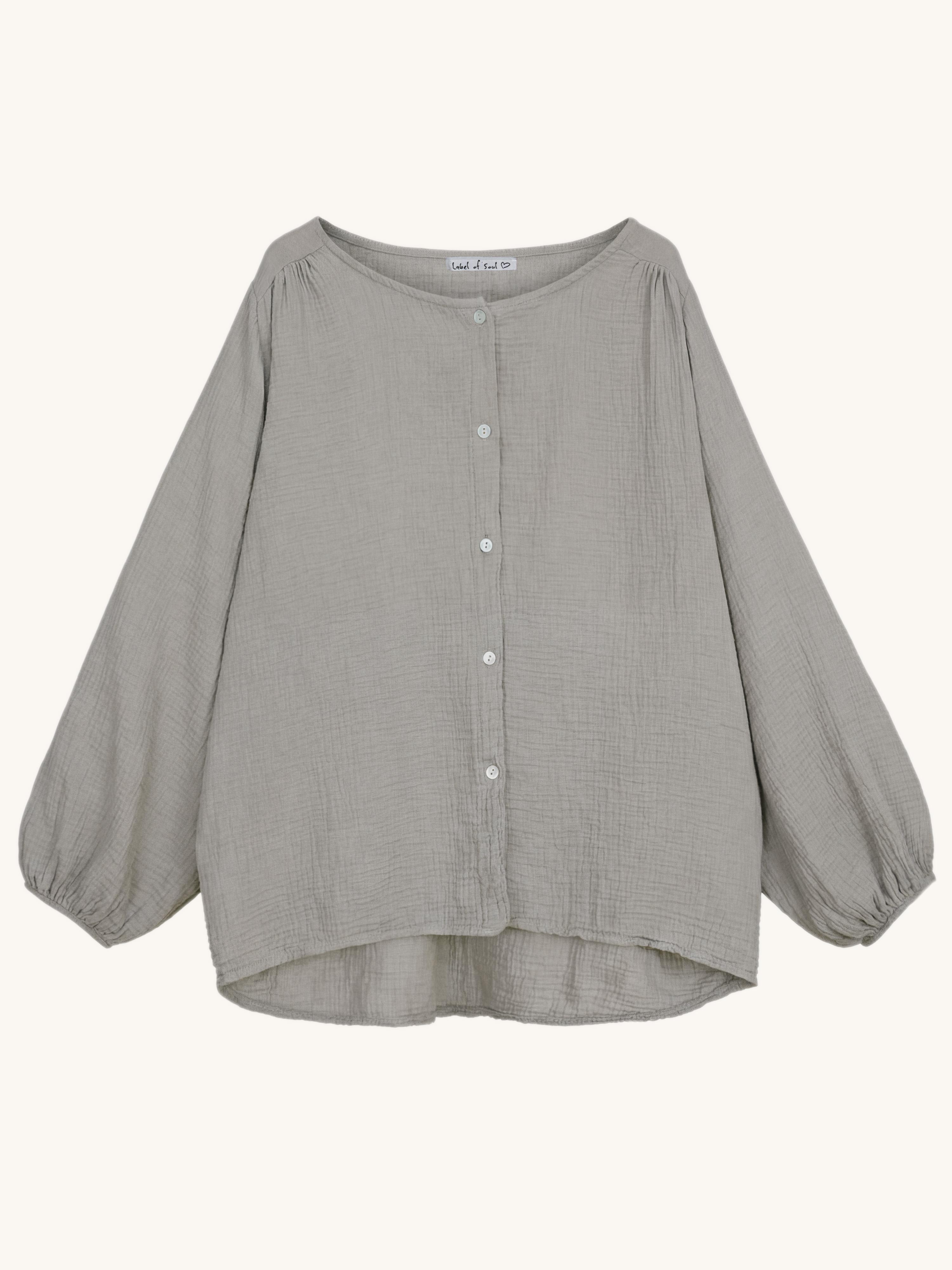 Musselin Oversize Bluse mit Rundhalsausschnitt - Taupe