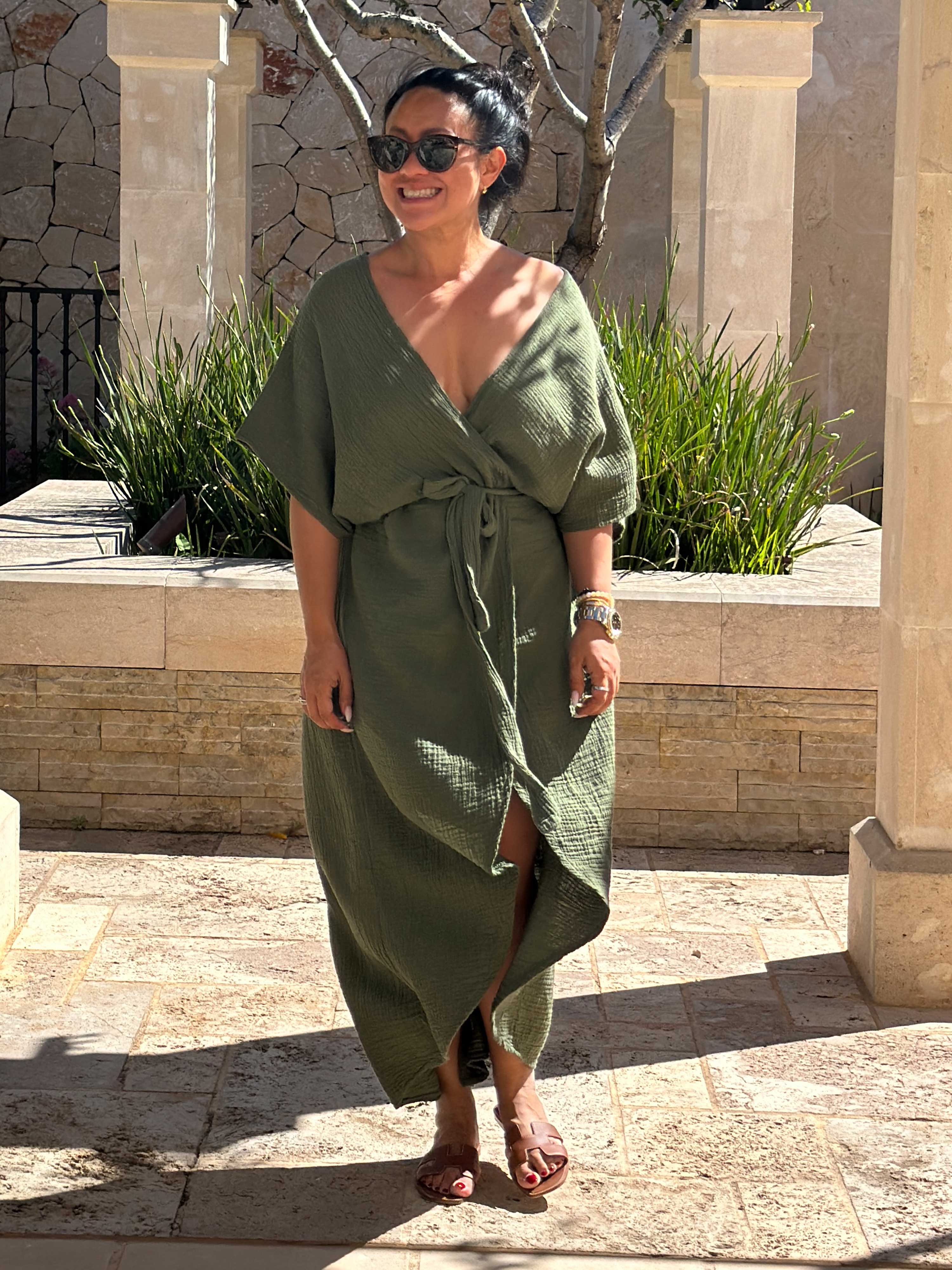 Musselin Wickel Kimono - CAPDEPERA - ONESIZE - Olive
