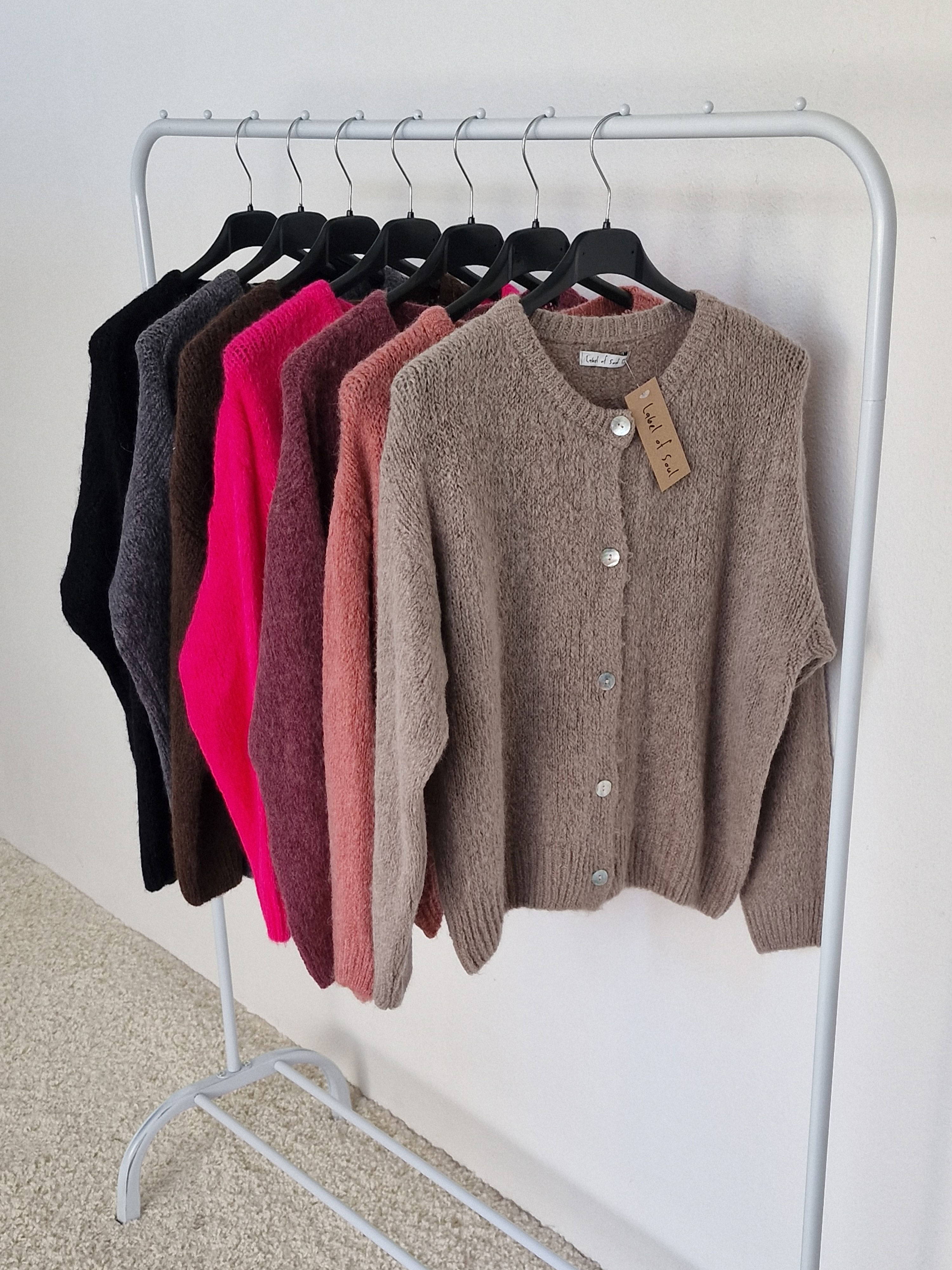 Strickjacke mit Baby-Alpakawollanteil - Taupe Strickjacke mit Baby-Alpakawollanteil - Taupe