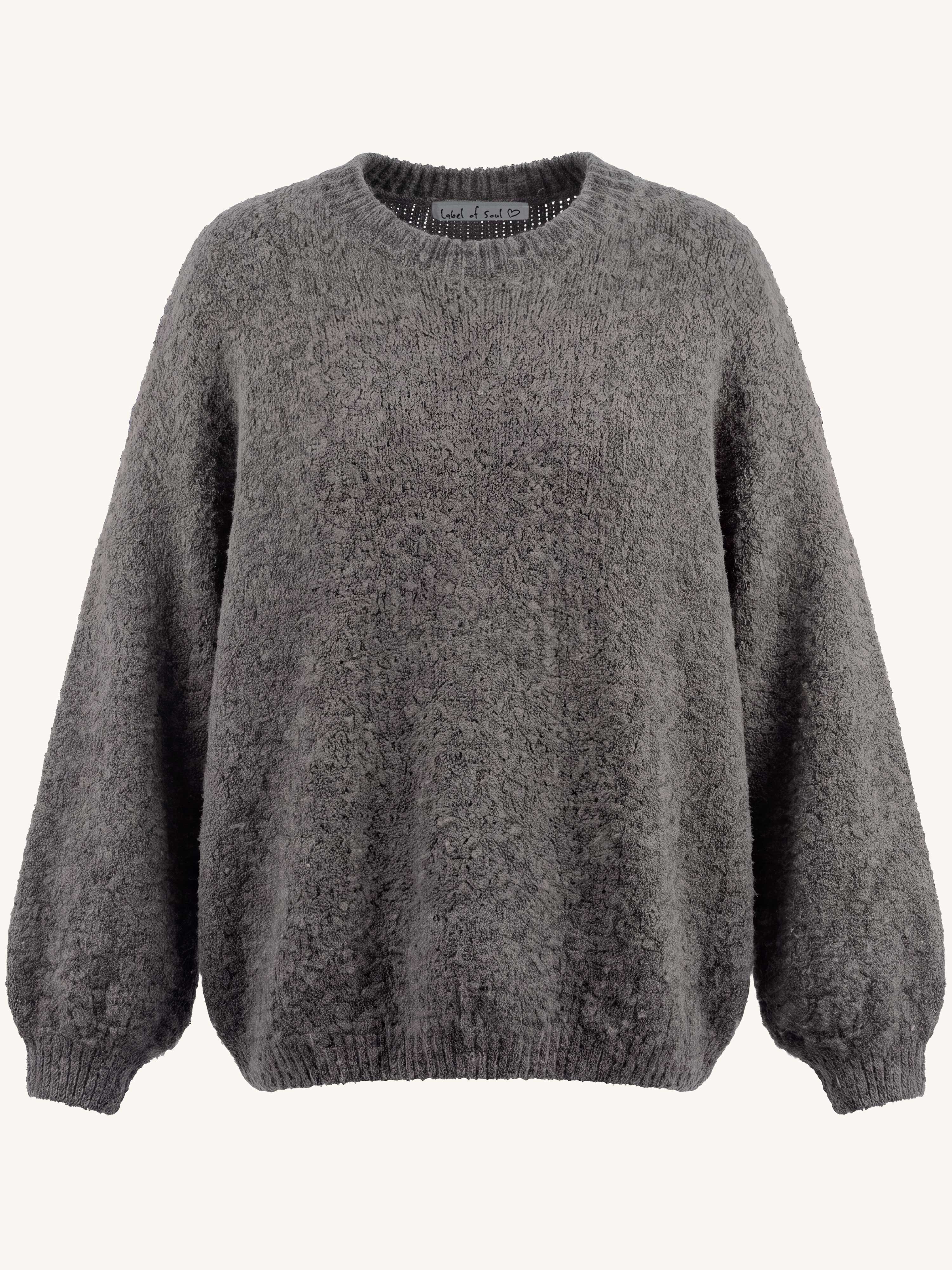 Oversize Rundhals Bouclé Strickpullover - Grau