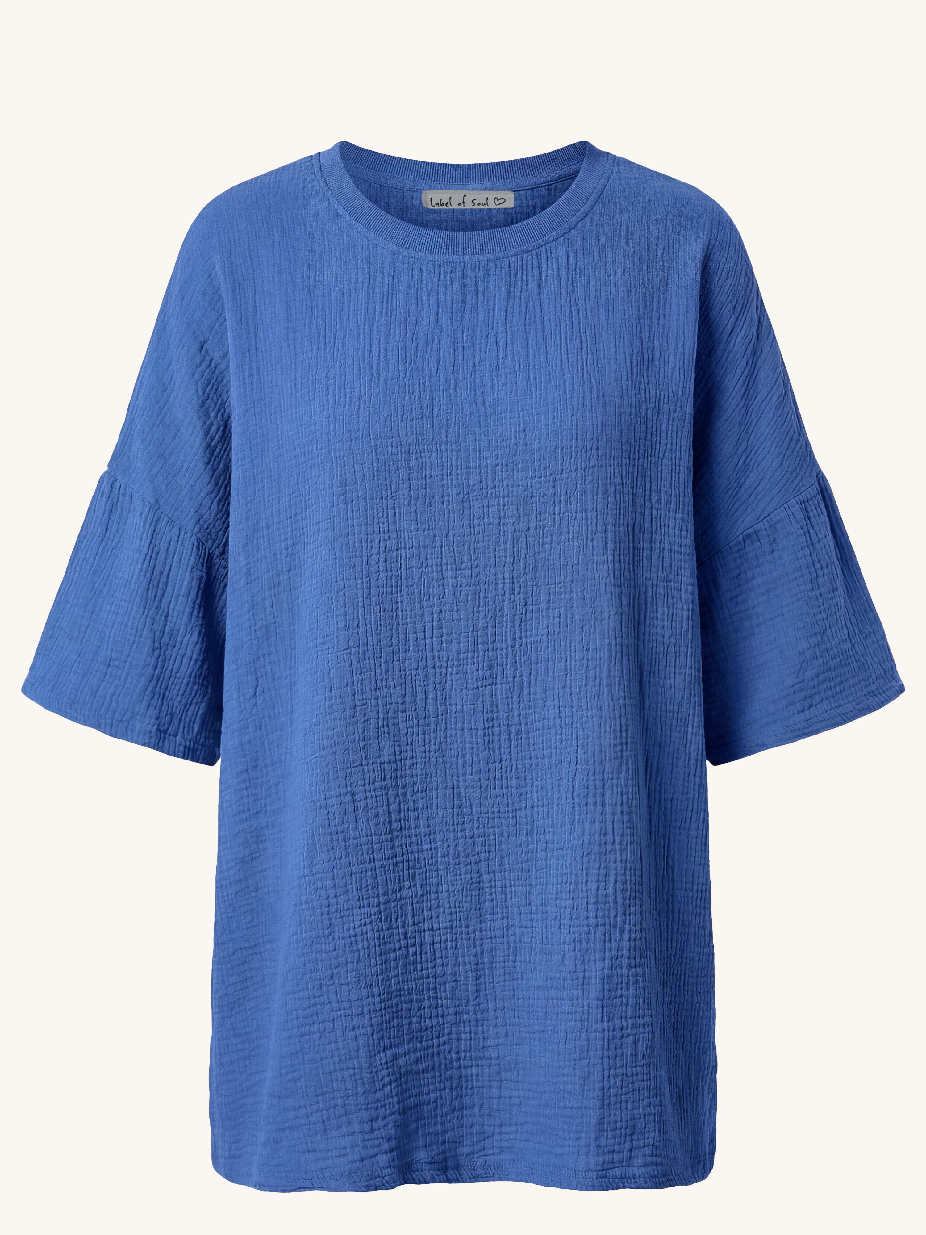 Musselin Oversize Kurzarm Shirt - Royalblau