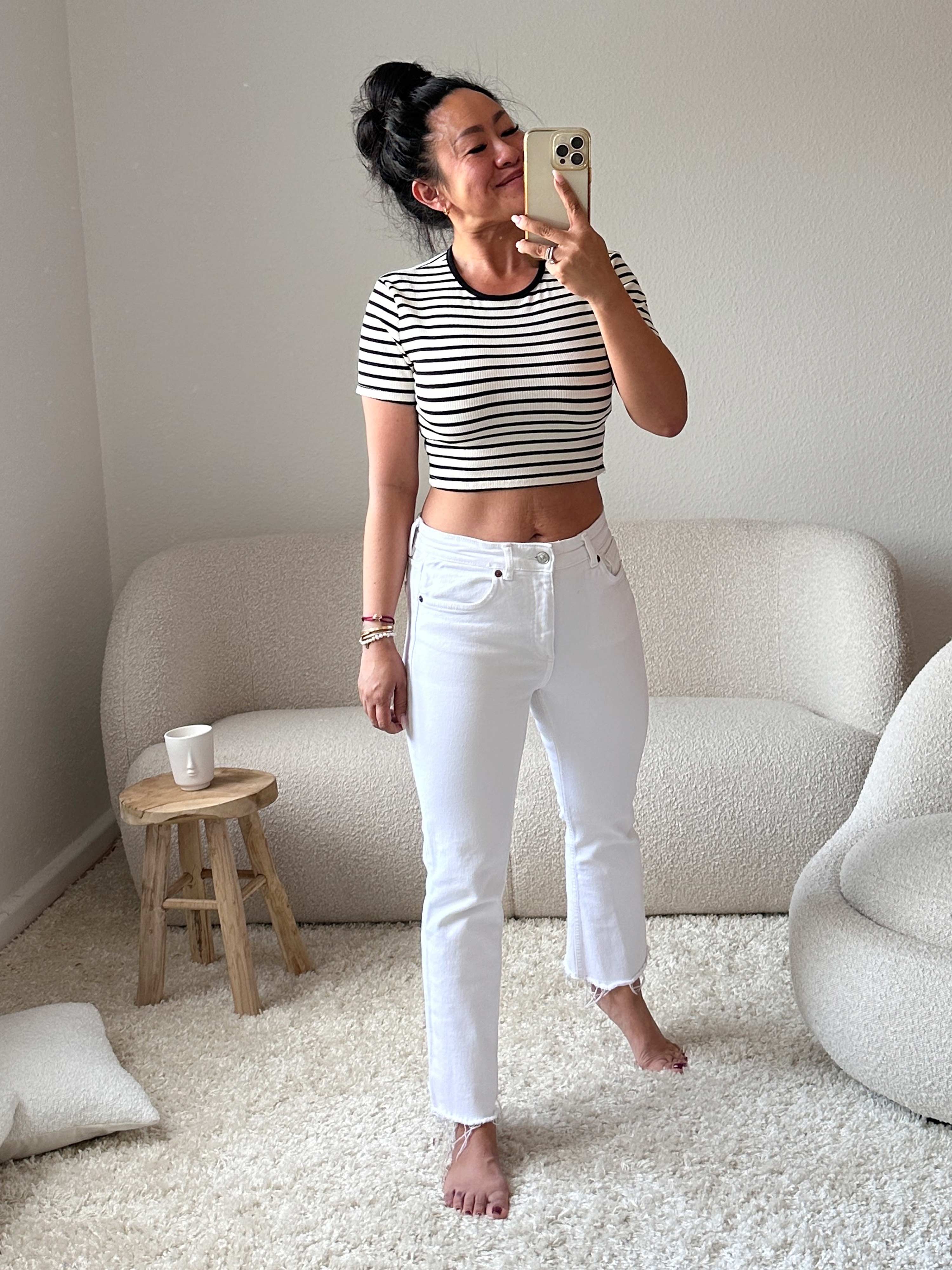 Cropped Top - STRIPES - Weiss
