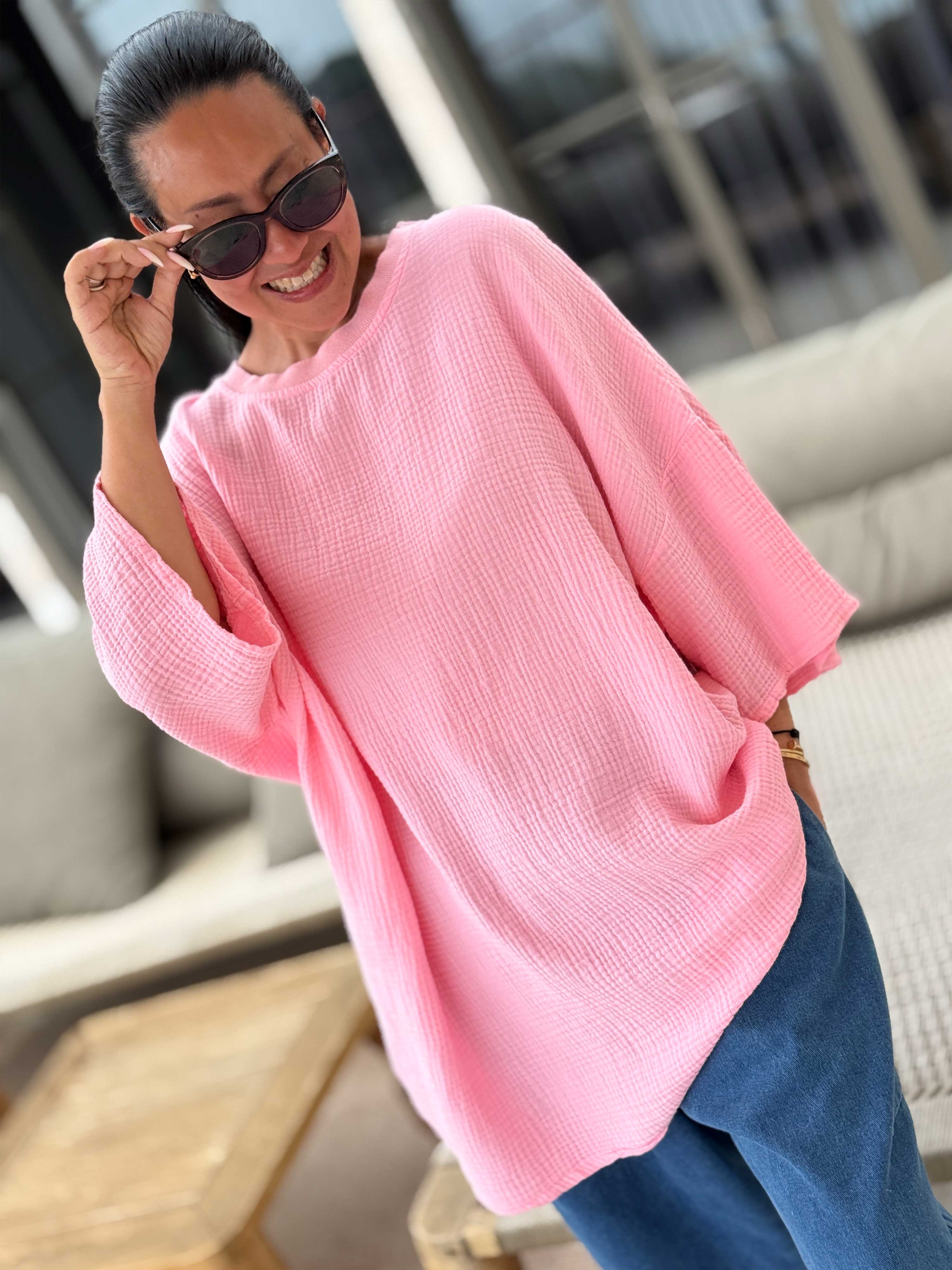 Musselin Oversize Kurzarm Shirt - Bubblegum Musselin Oversize Kurzarm Shirt - Bubblegum