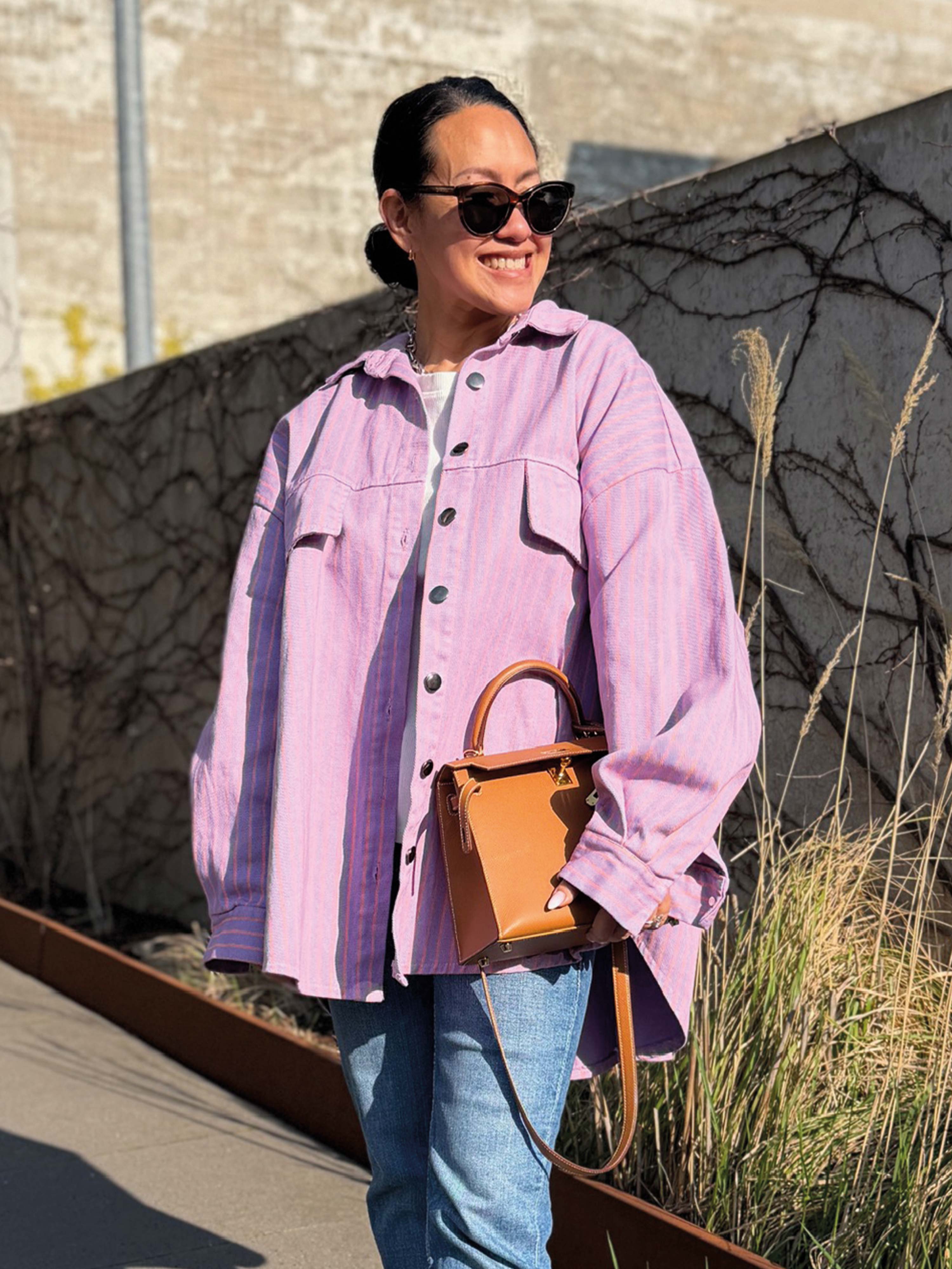 Denim Overshirt Jacke - STRIPES Lavendel