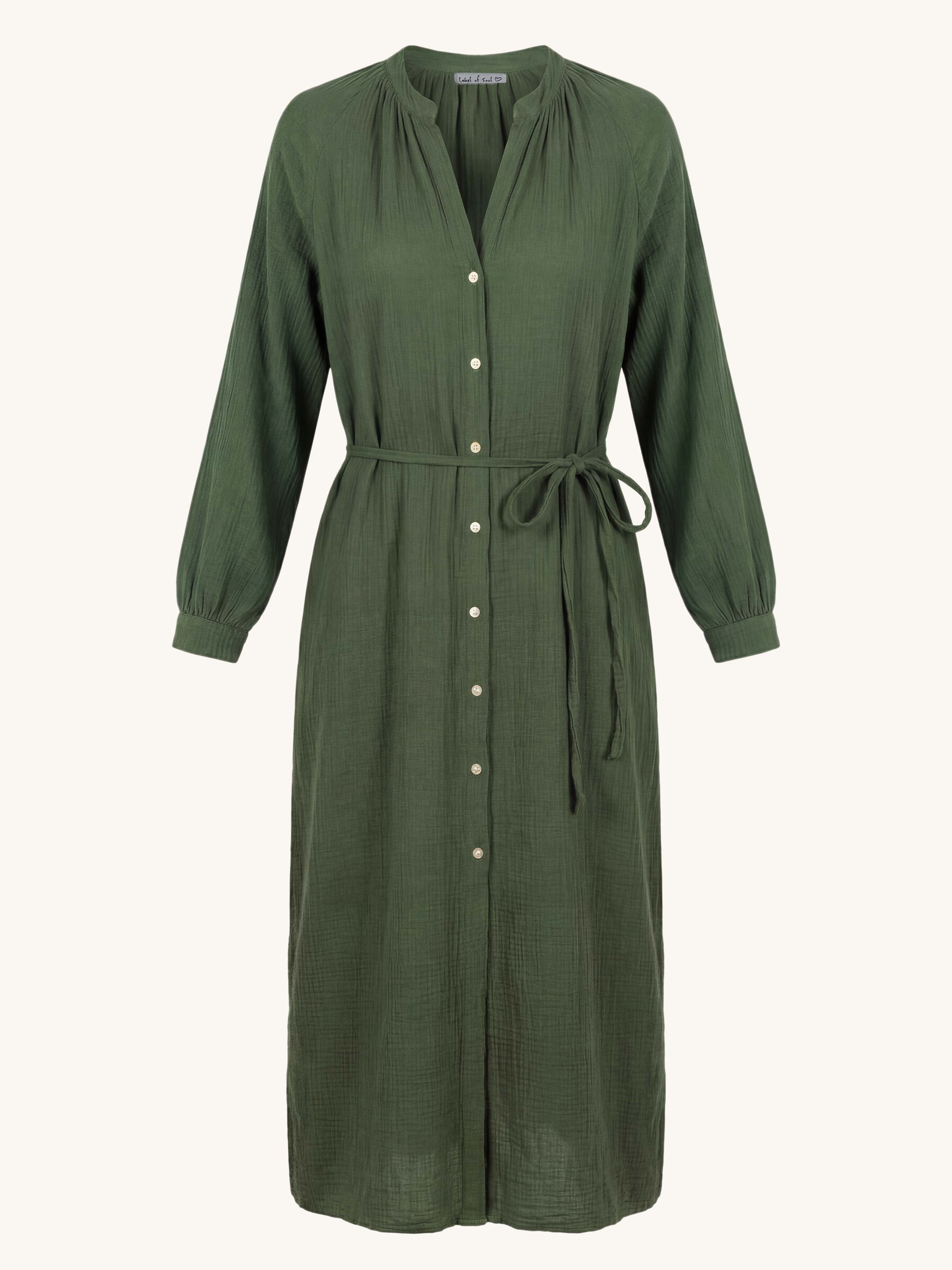 Musselin Oversize Kleid mit Gürtel - ONESIZE - Olive