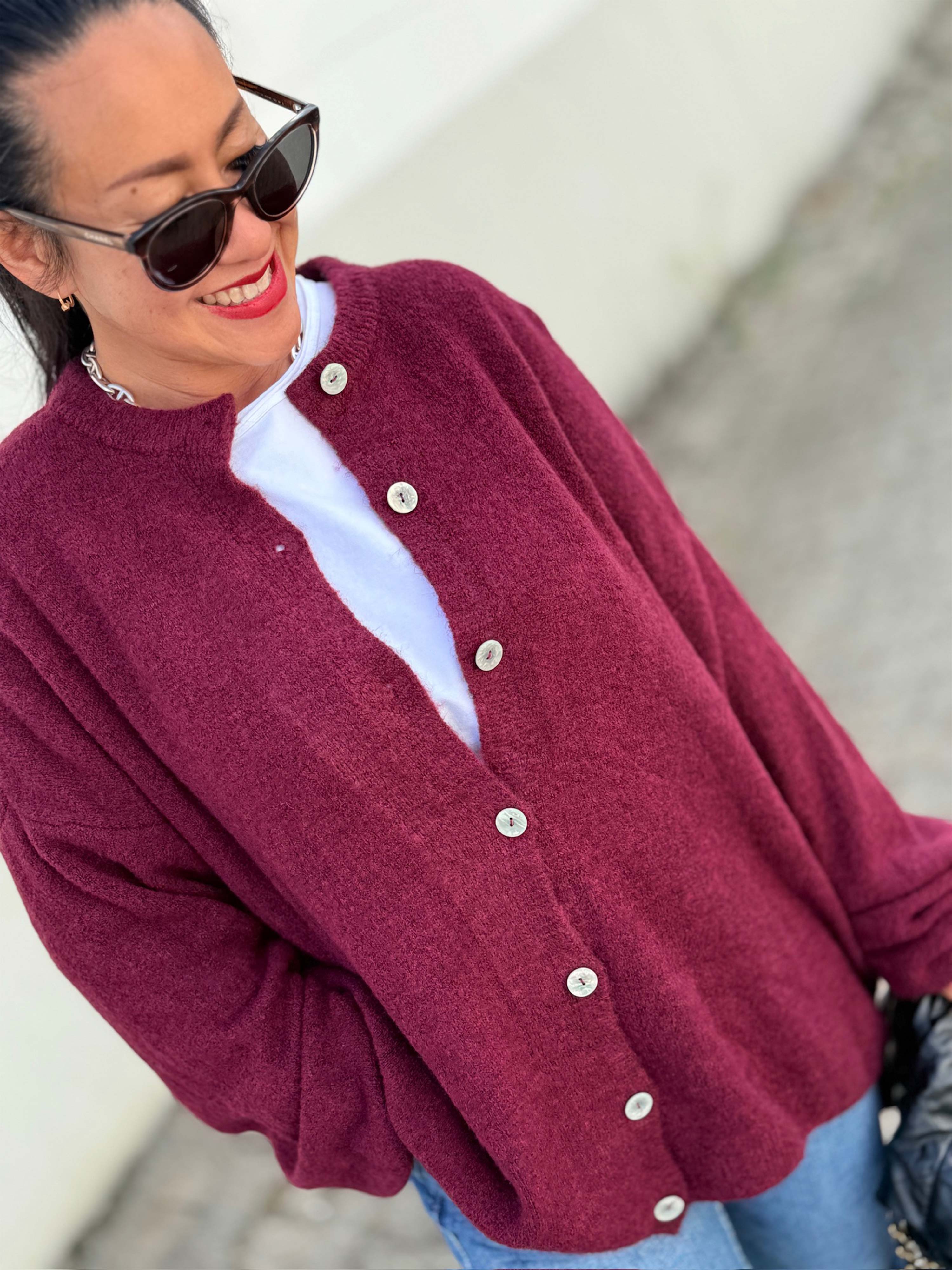 Strickjacke mit Alpakawollanteil - Burgundy