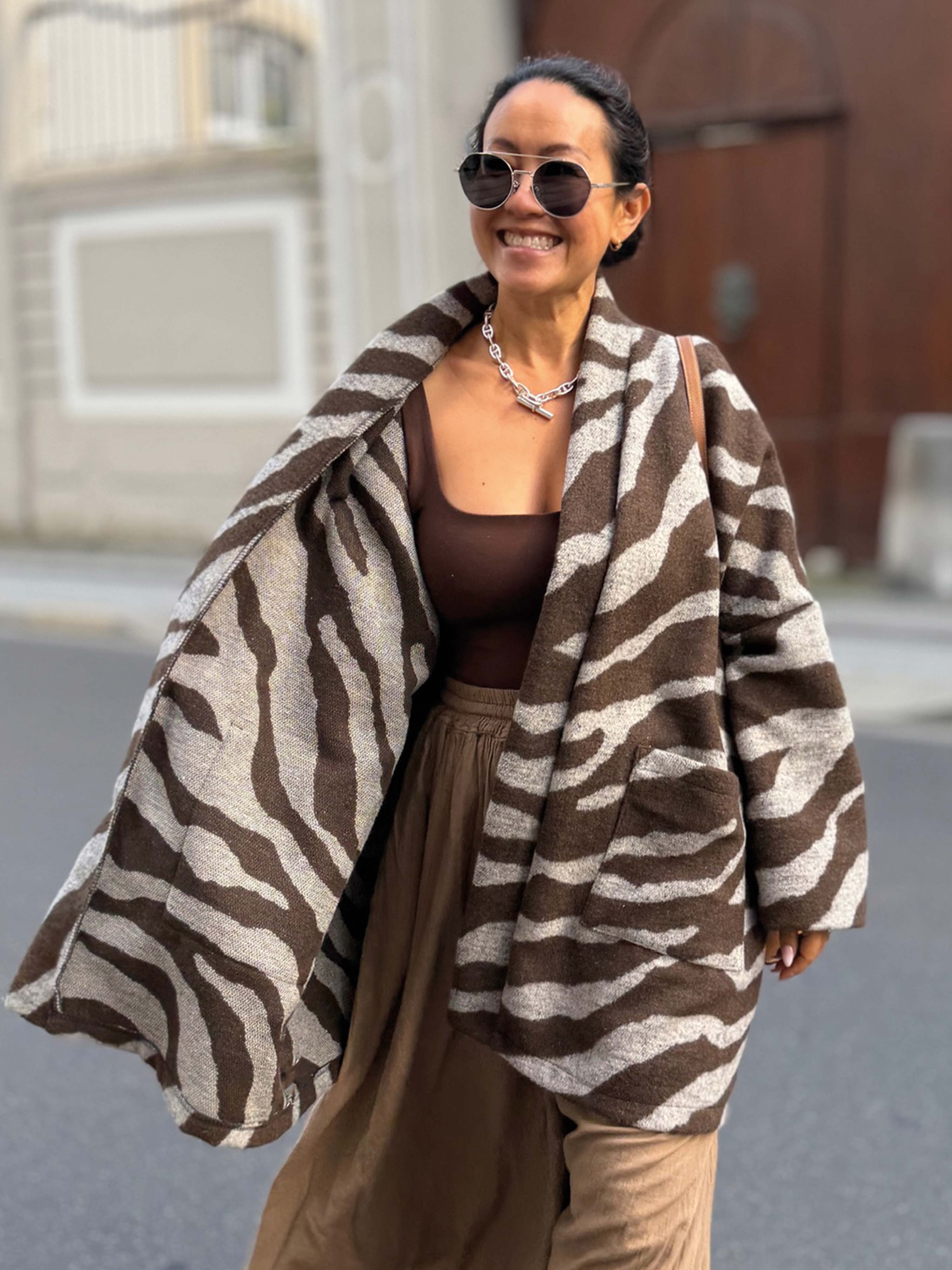 Oversize Blazer Jacke - ZEBRA - Schoko
