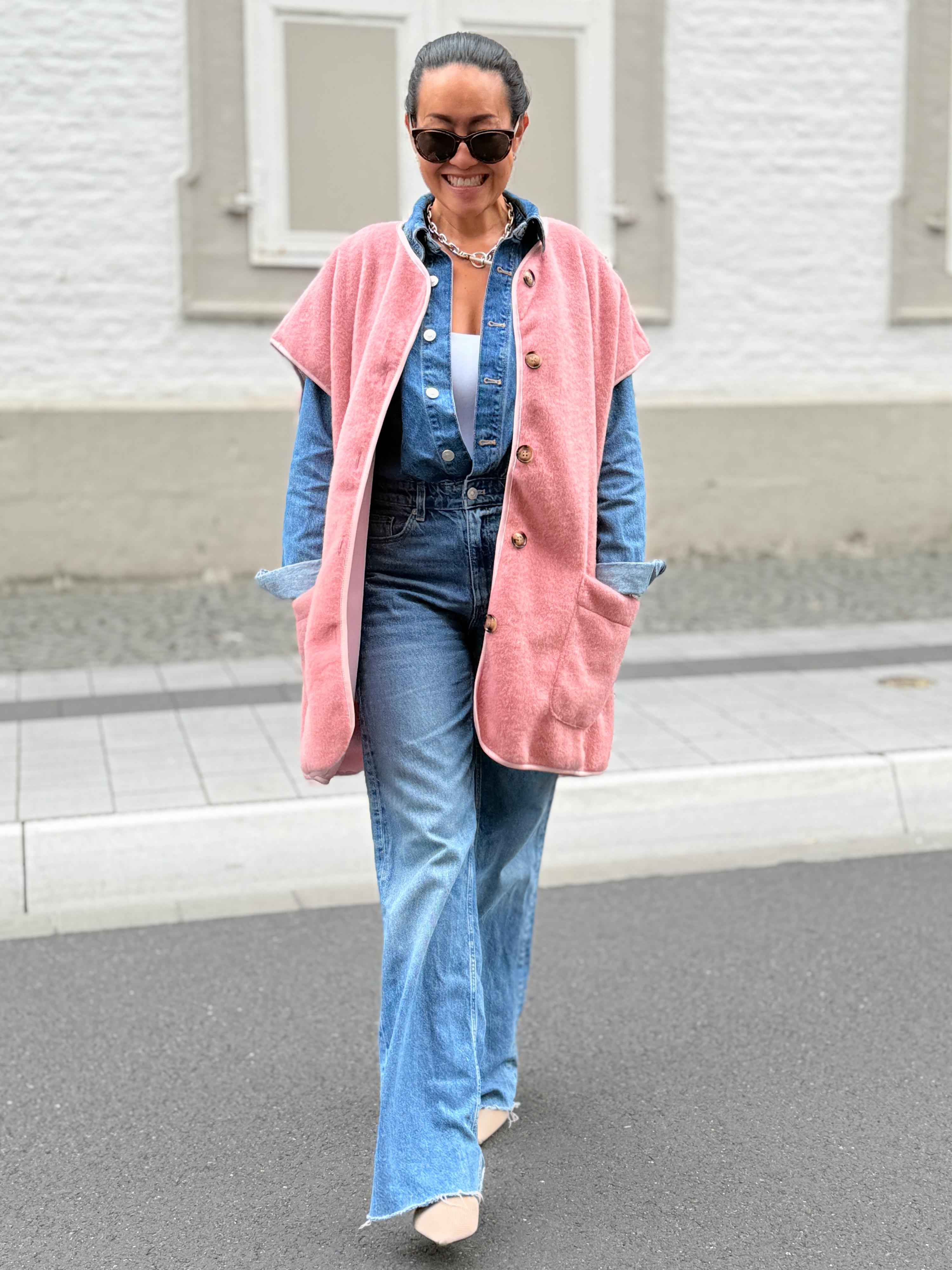 Oversize Weste mit Taschen - SIGNATURE - Blush