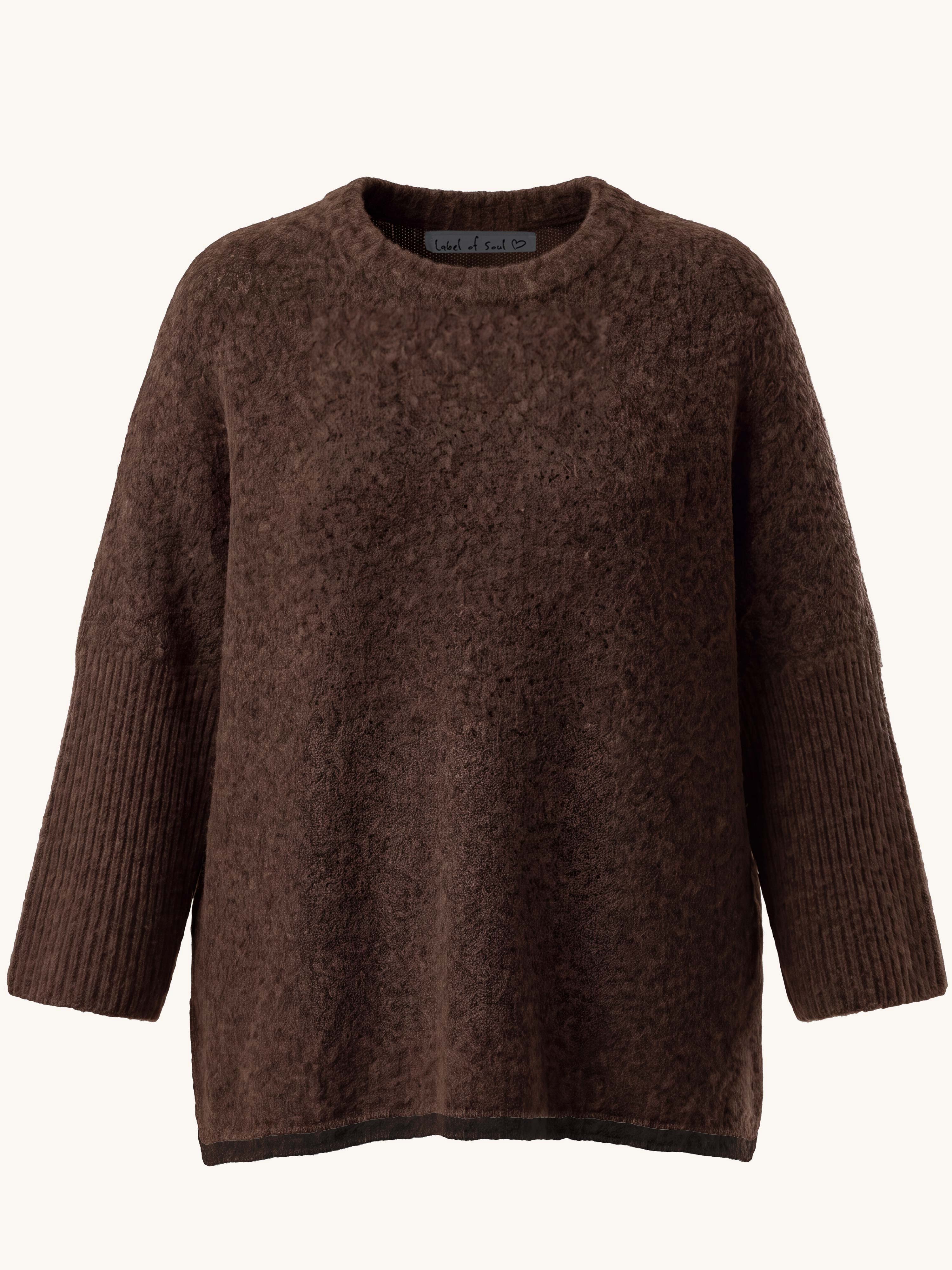 Soft Alpaka Oversize Pullover mit Seitenschlitzen - Schoko