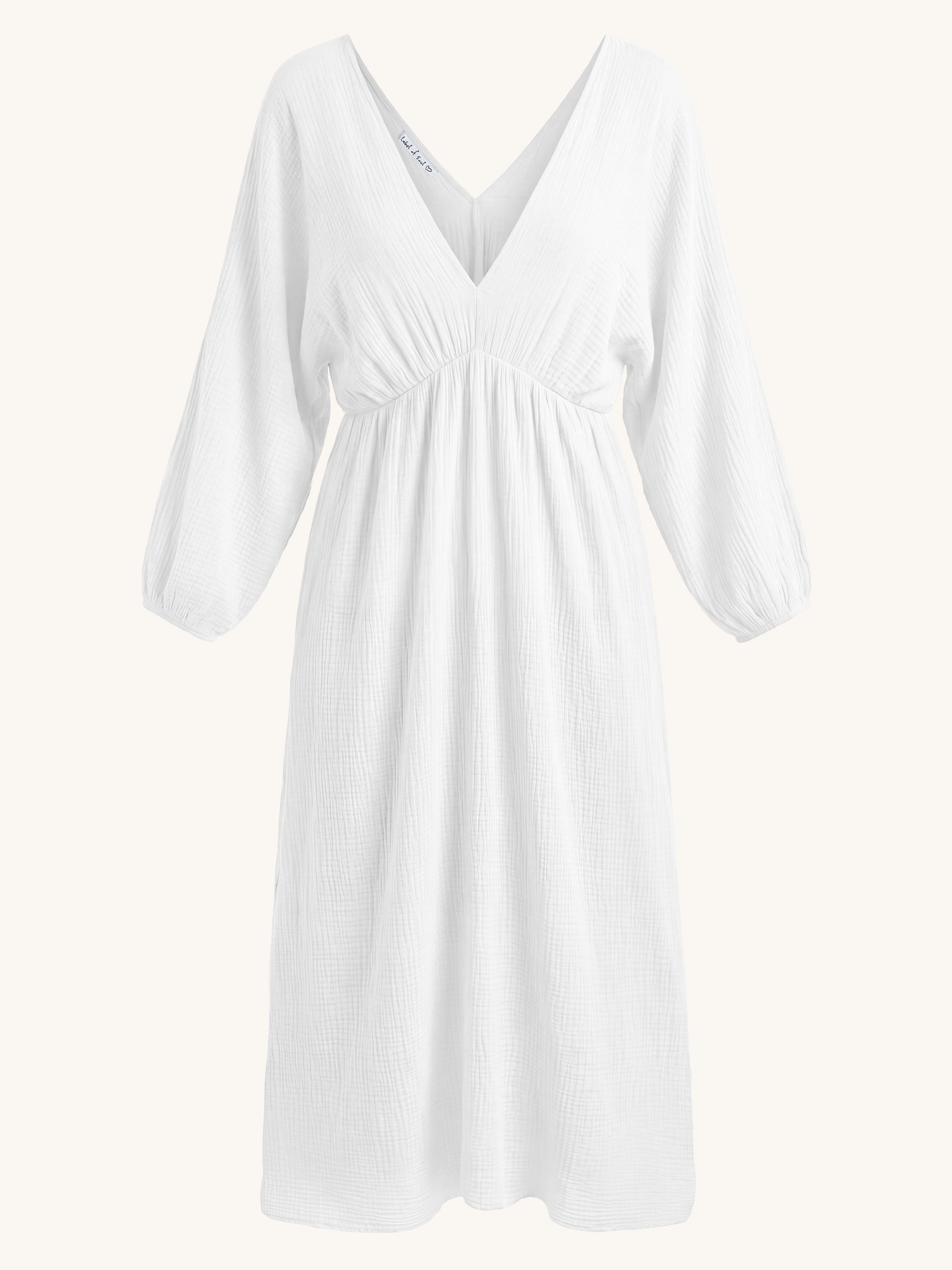 Musselin Maxikleid mit V-Ausschnitt - SOULFUL - Weiss