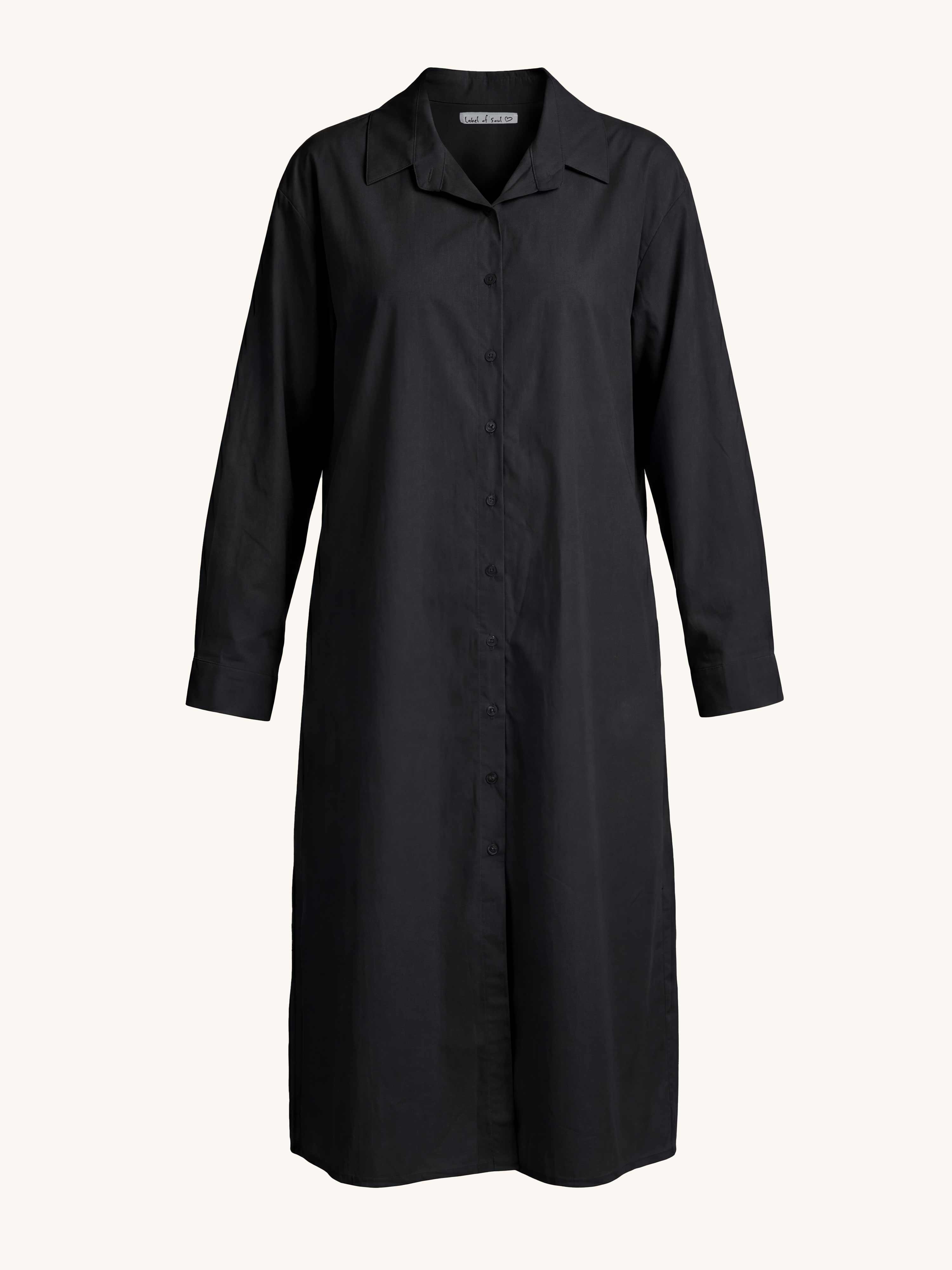 Cotton Oversize Blusenkleid mit Taschen - Schwarz