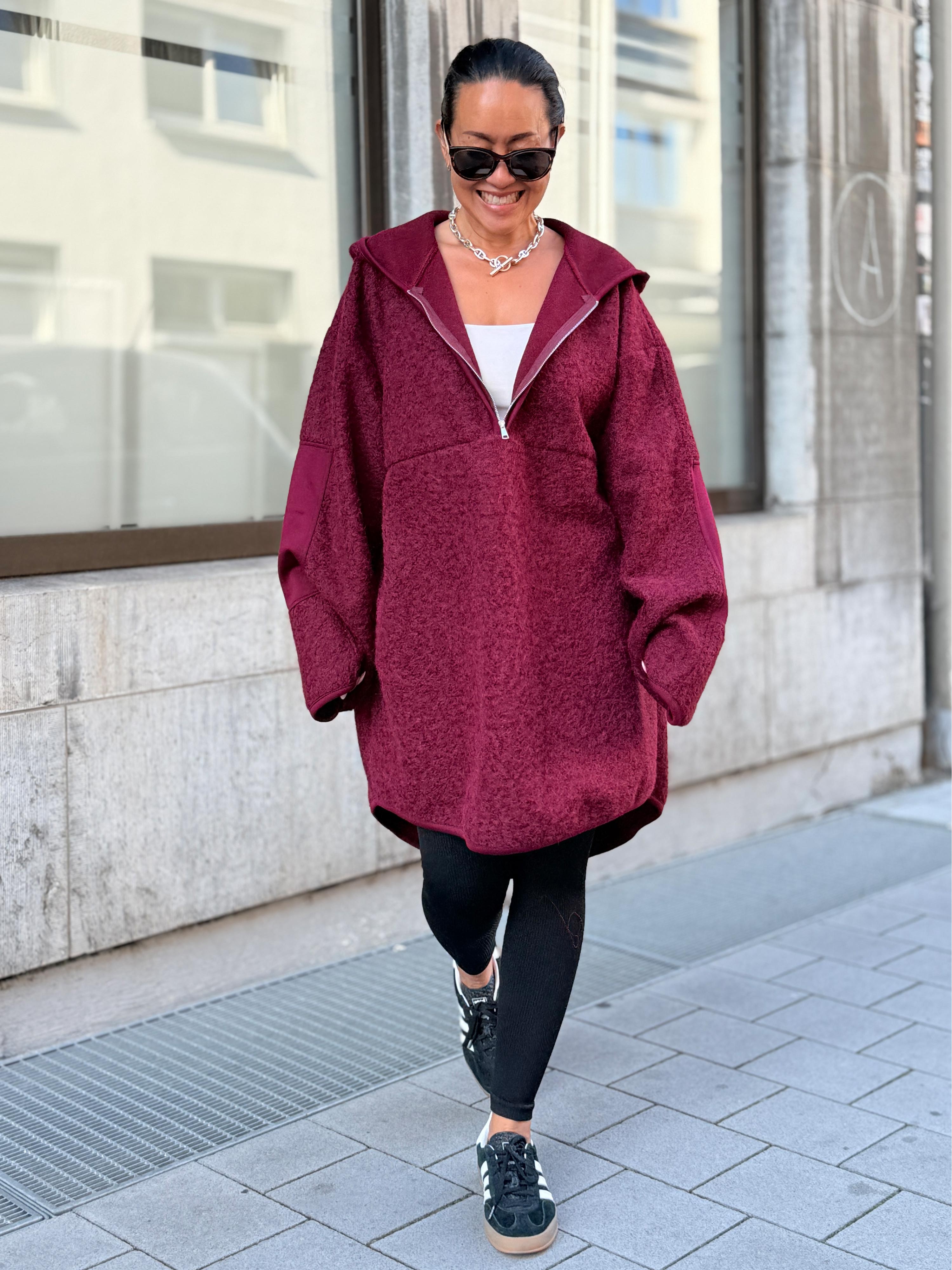 Unisex Oversize Hoodie Halfzip - HENRY - Burgundy