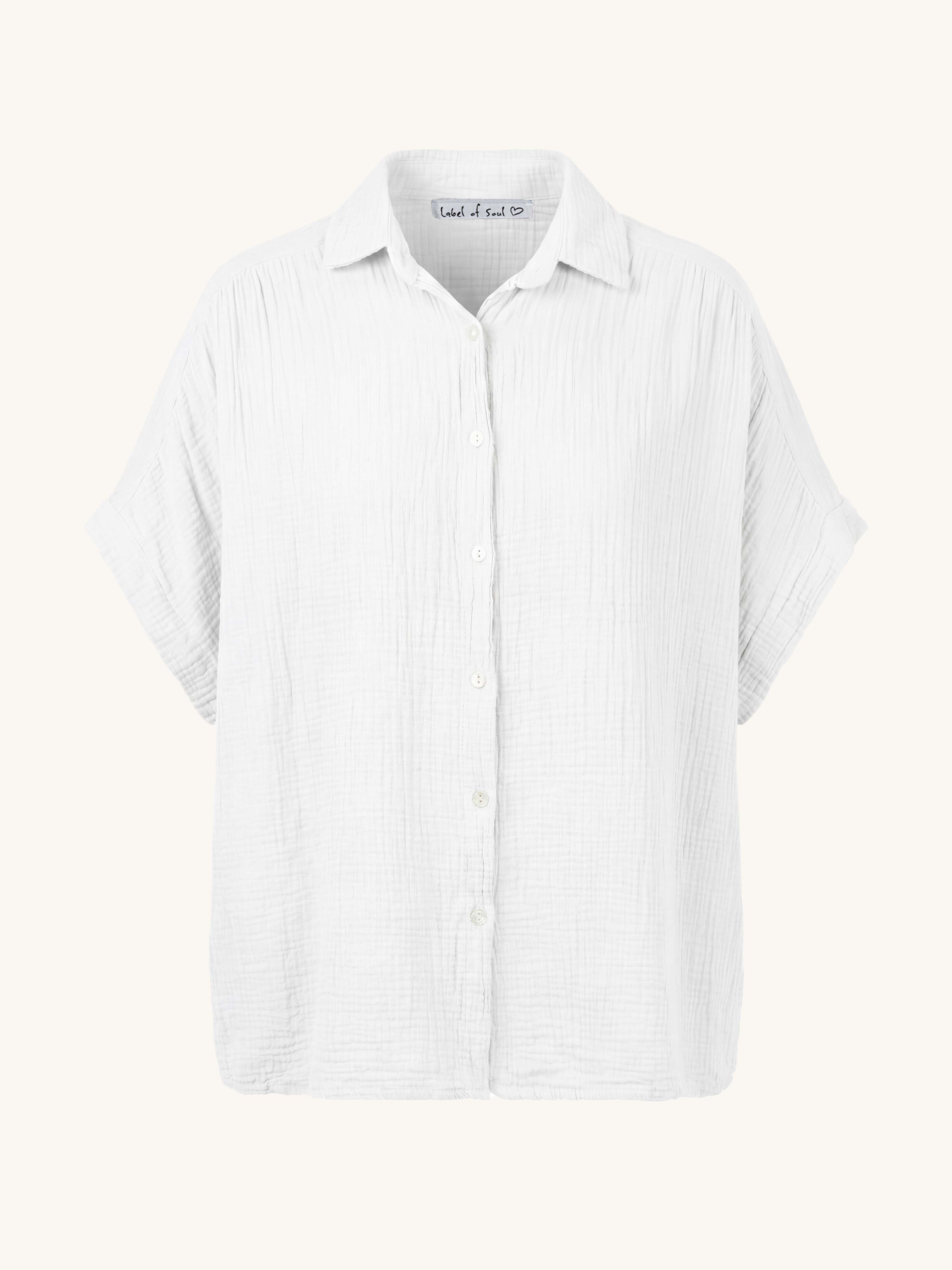 Musselin Oversize Kurzarm Bluse MIDI - Weiss