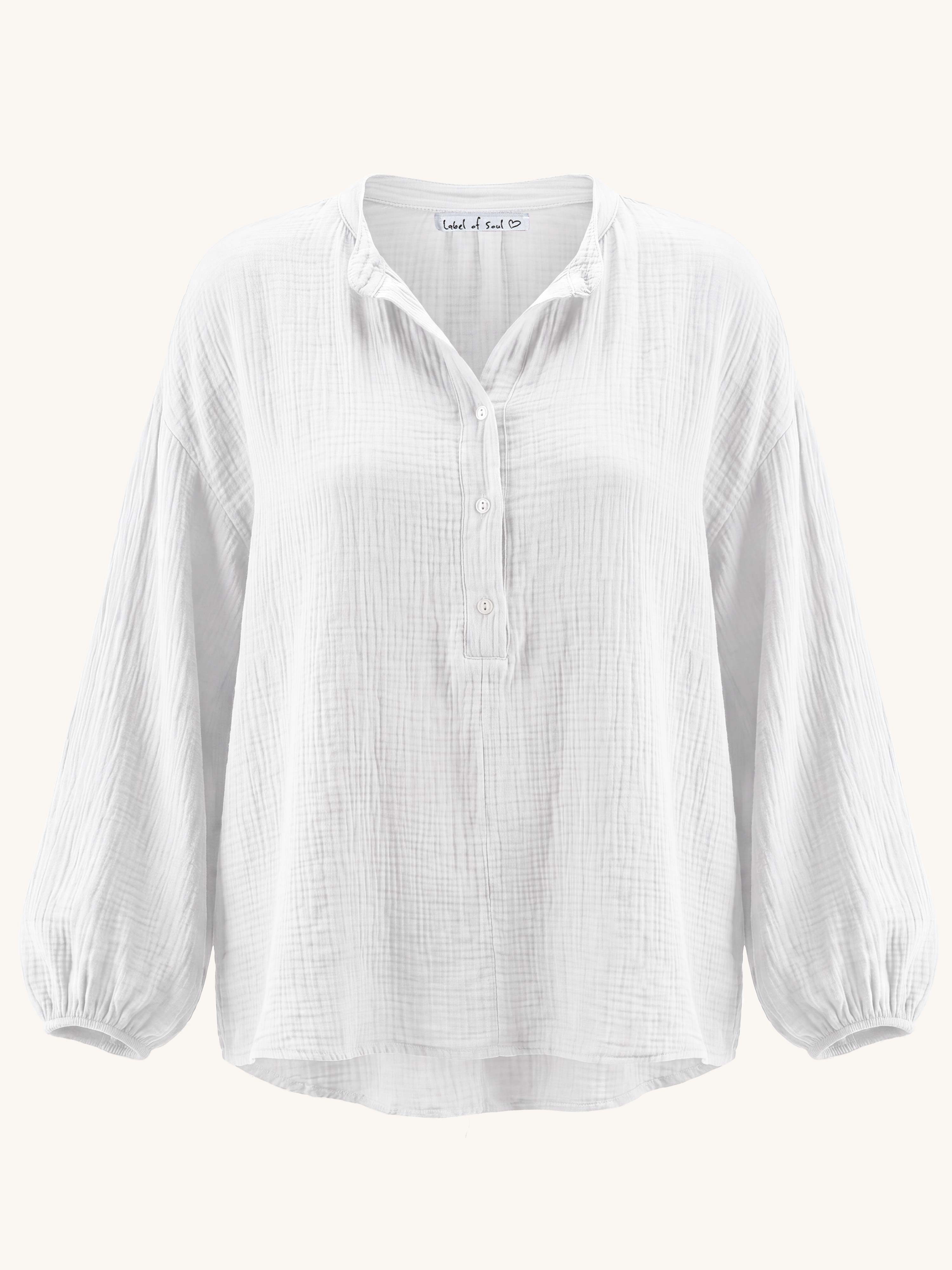 Musselin Vokuhila Oversize Bluse - Weiss